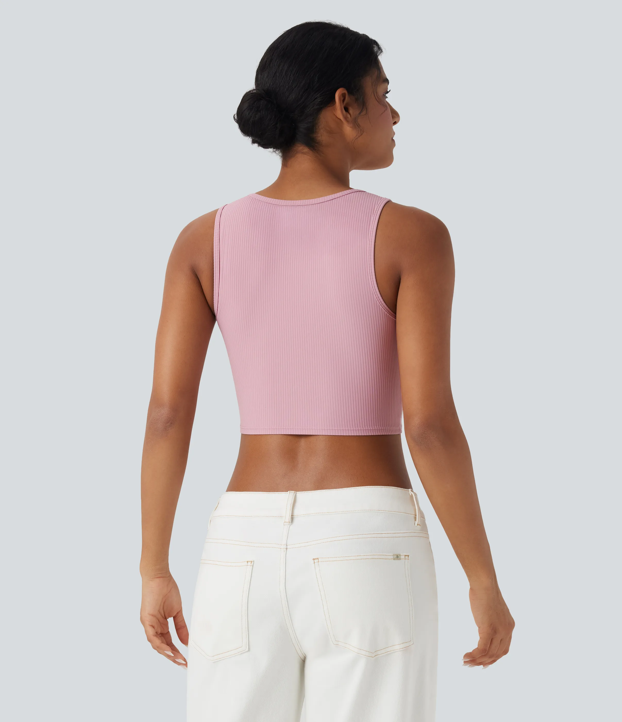 Halara Top casual de tirantes ultrafino y corte acanalado - Bleached Mauve - XL sold by Halara product image thumbnail 3