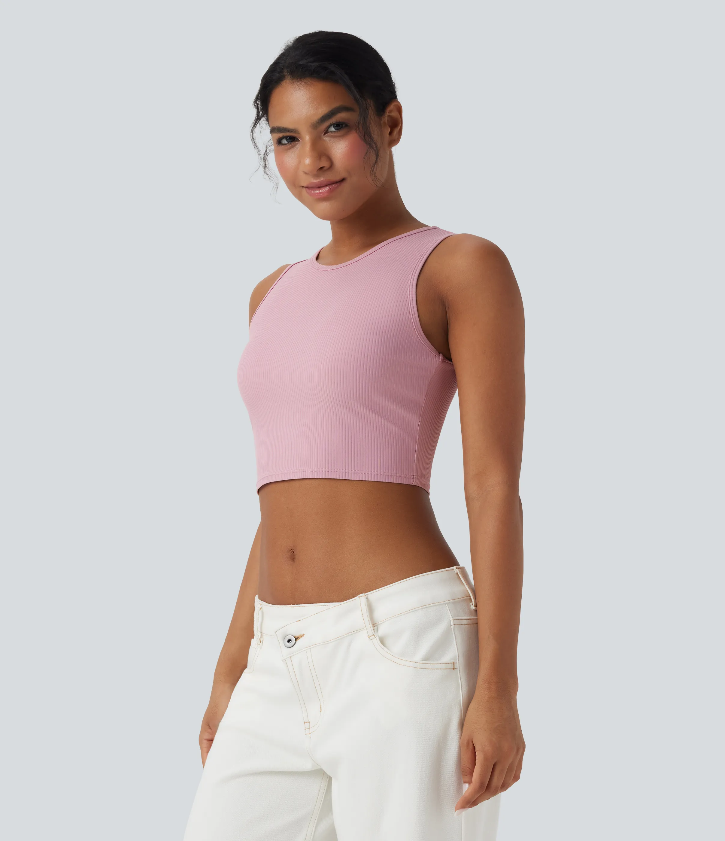 Halara Top casual de tirantes ultrafino y corte acanalado - Bleached Mauve - XL sold by Halara product image thumbnail 4