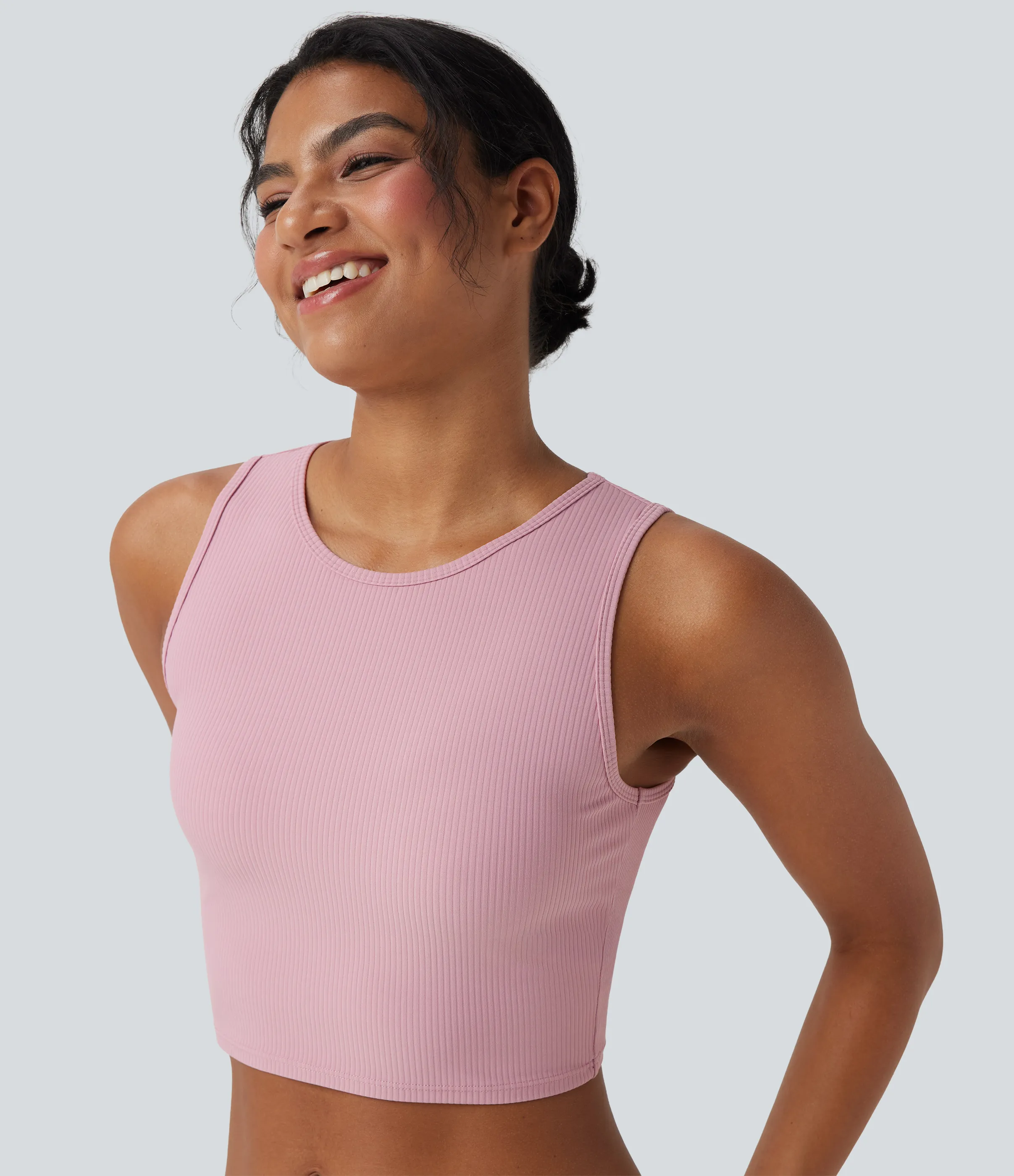 Halara Top casual de tirantes ultrafino y corte acanalado - Bleached Mauve - XL sold by Halara product image thumbnail 5