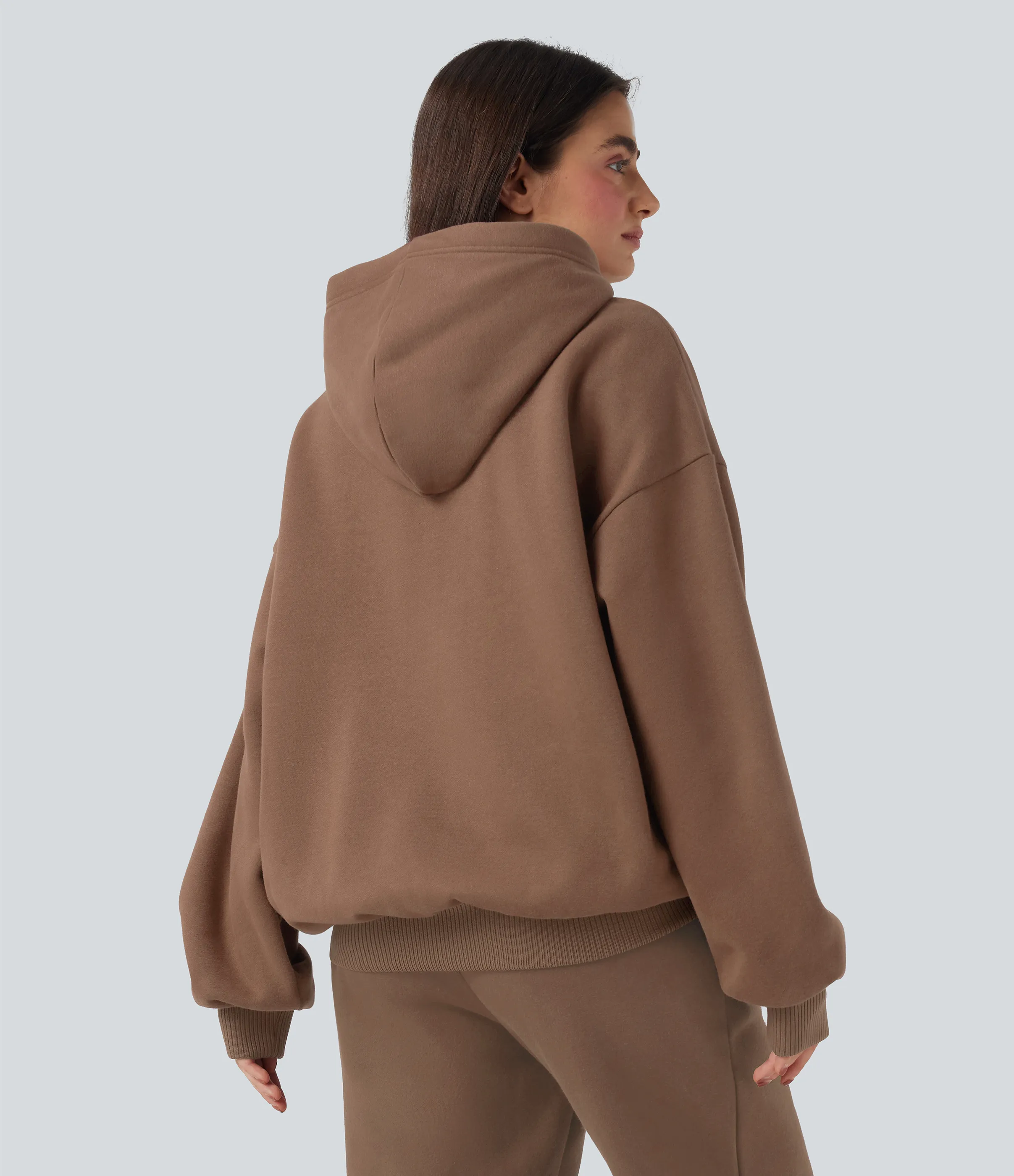 Halara Sudadera casual de algodón polar de manga larga con capucha y bolsillos - Pecan Pie - XS sold by Halara product image thumbnail 3