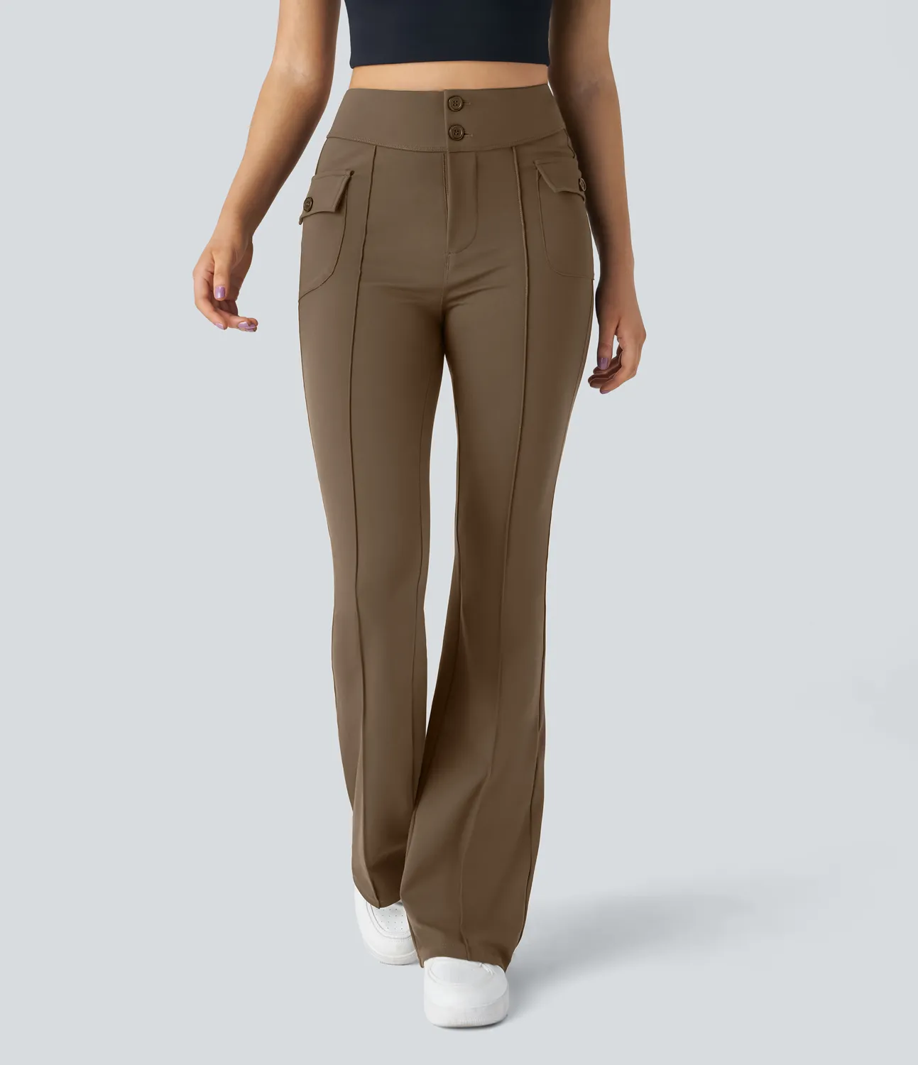 Halara Pantalón cargo acampanado bolsillo solapa lateral botón tiro alto - Sepia - XL(regular) sold by Halara product image thumbnail 4