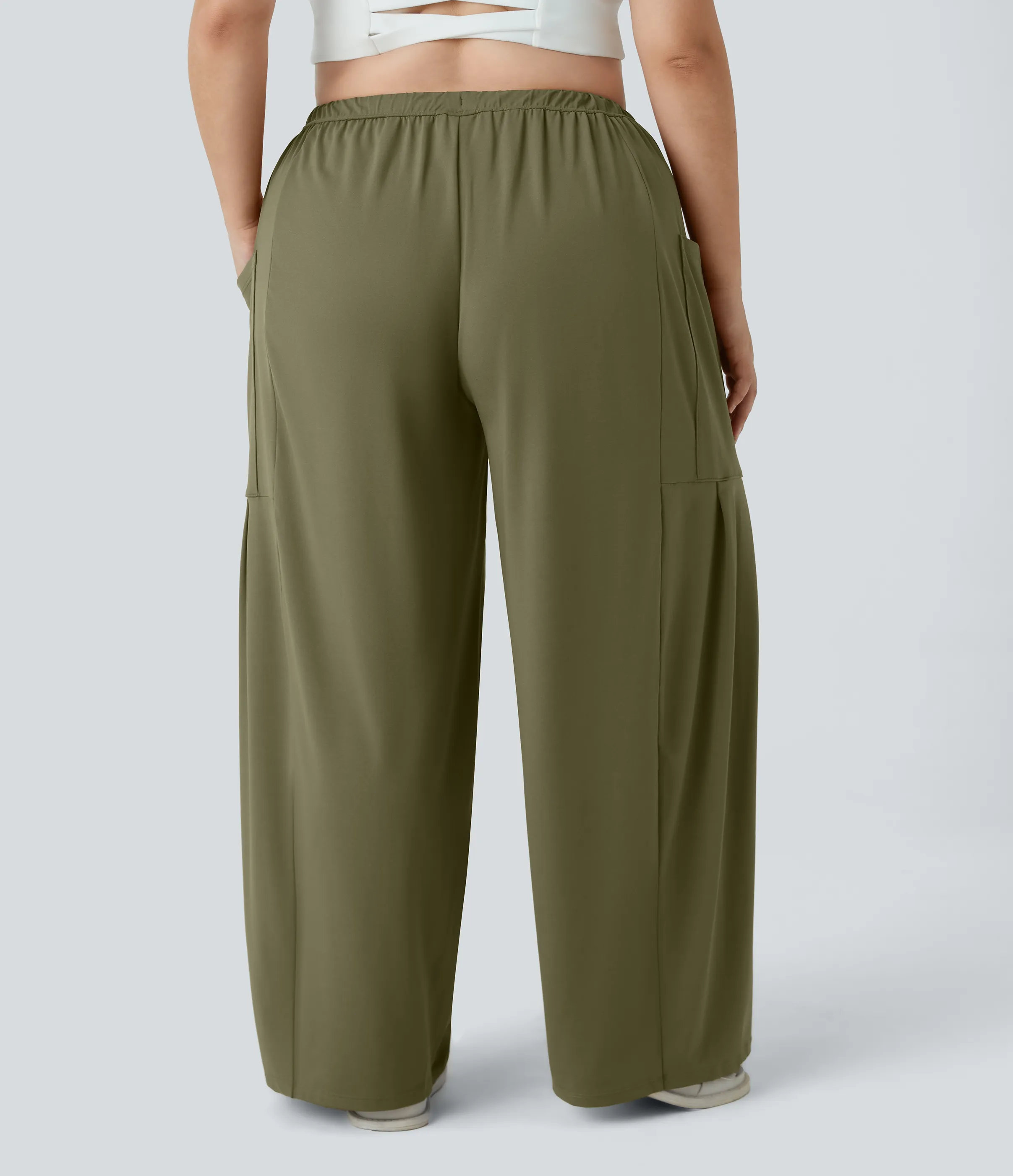 Halara Pantalones Palazzo fluidos de tiro medio con cintura elástica, cordón y bolsillos laterales en tallas grandes - Capulet Olive - 2X(regular) sold by Halara product image thumbnail 3