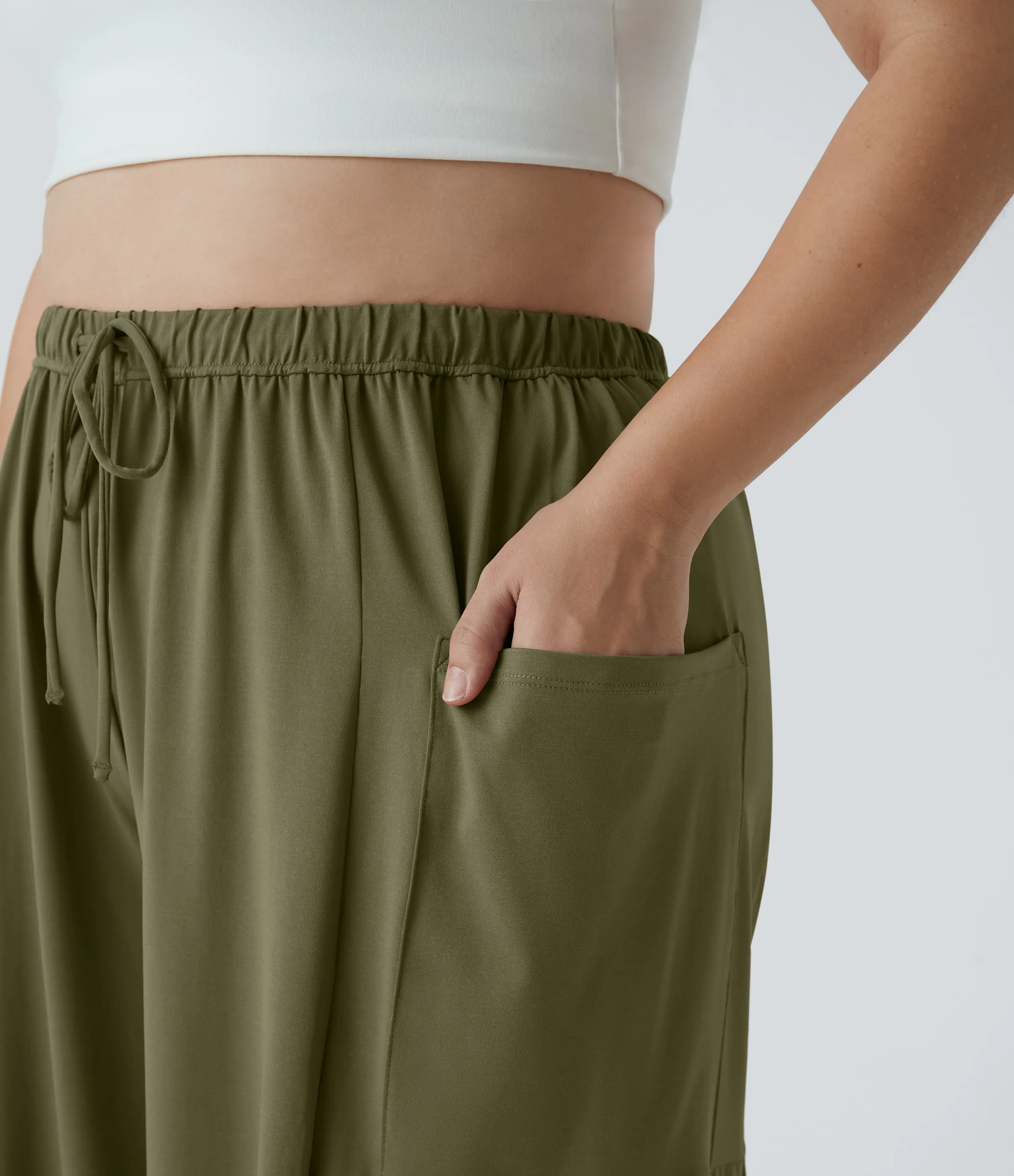 Halara Pantalones Palazzo fluidos de tiro medio con cintura elástica, cordón y bolsillos laterales en tallas grandes - Capulet Olive - 2X(regular) sold by Halara product image thumbnail 5