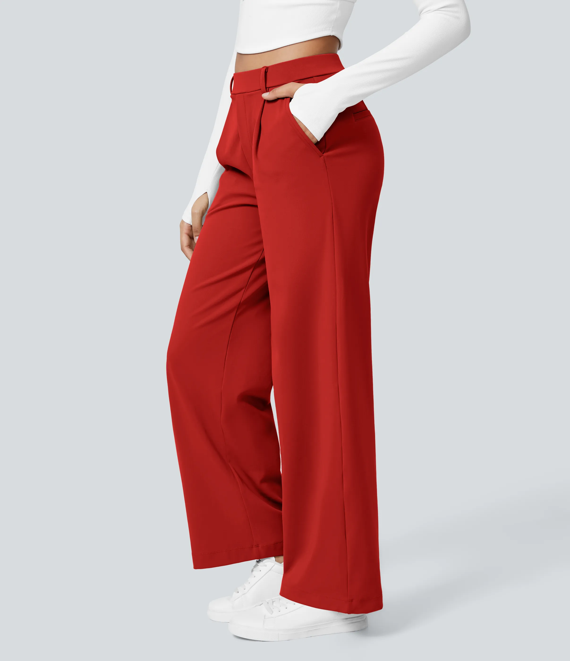 Halara Pantalón oficina pierna recta bolsillo lateral tiro alto pliegue - Valiant Poppy - M(tall) sold by Halara product image thumbnail 4
