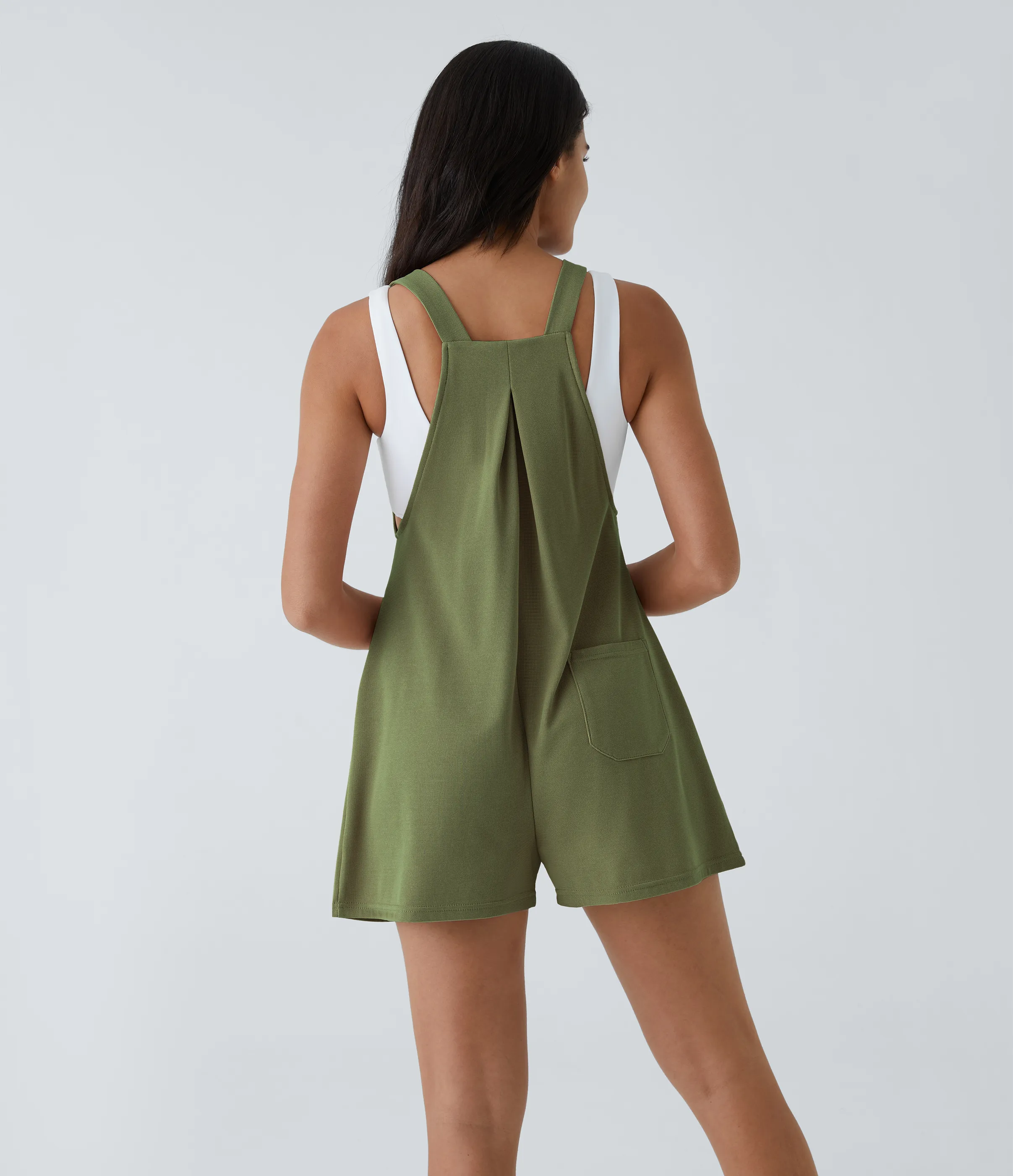 Halara Overol botón correa ajustable bolsillo múltiple gofre plisado - Loden Green - XS sold by Halara product image thumbnail 3