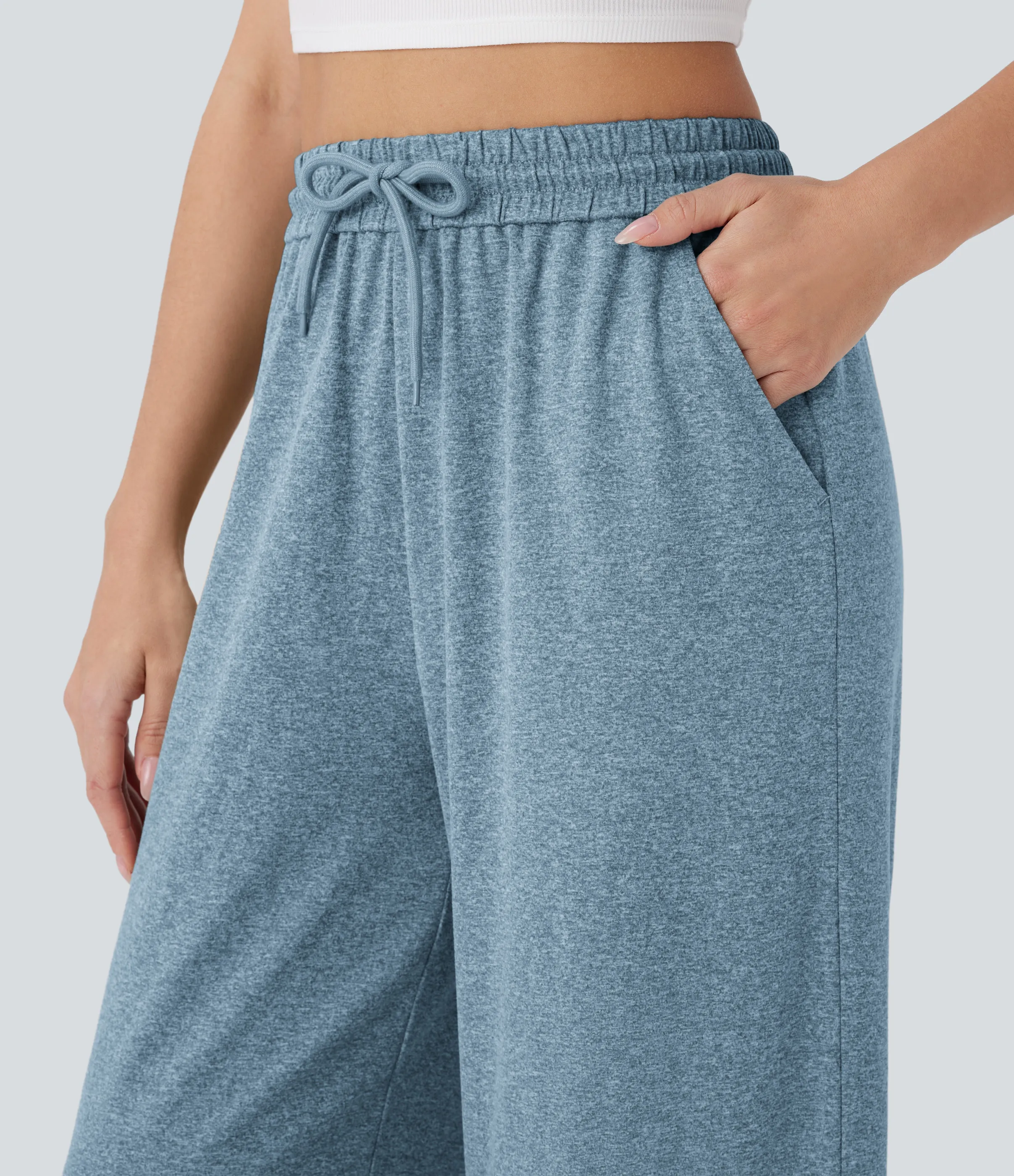 Halara Pantalón pierna ancha bolsillo lateral cordón tiro alto - Azure Blue Floral Yarn - XL(tall) sold by Halara product image thumbnail 5