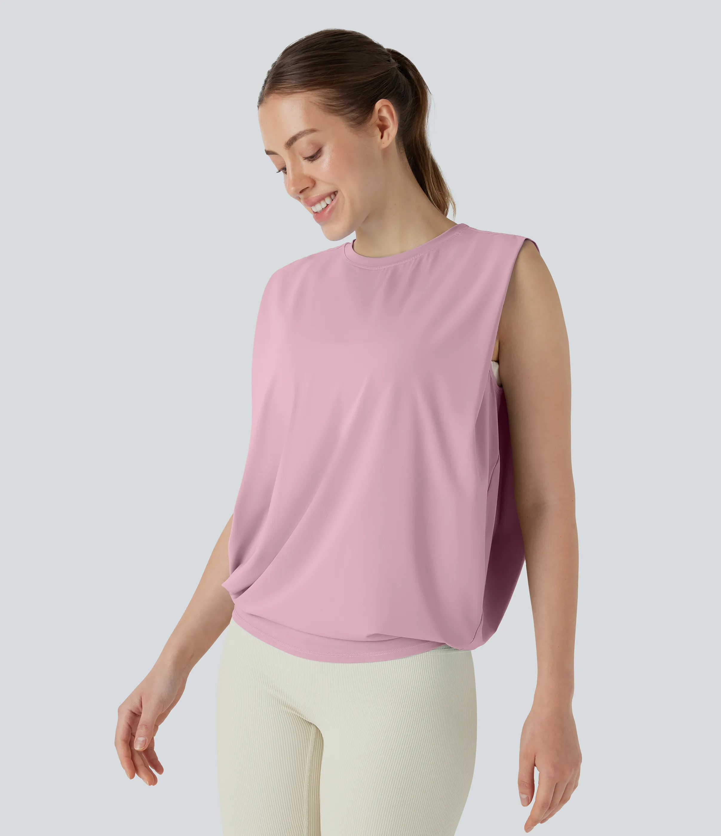 Halara Camiseta yoga cuello redondo fruncido tacto fresco - UPF 50+ - Pink Nectar - L sold by Halara product image thumbnail 4