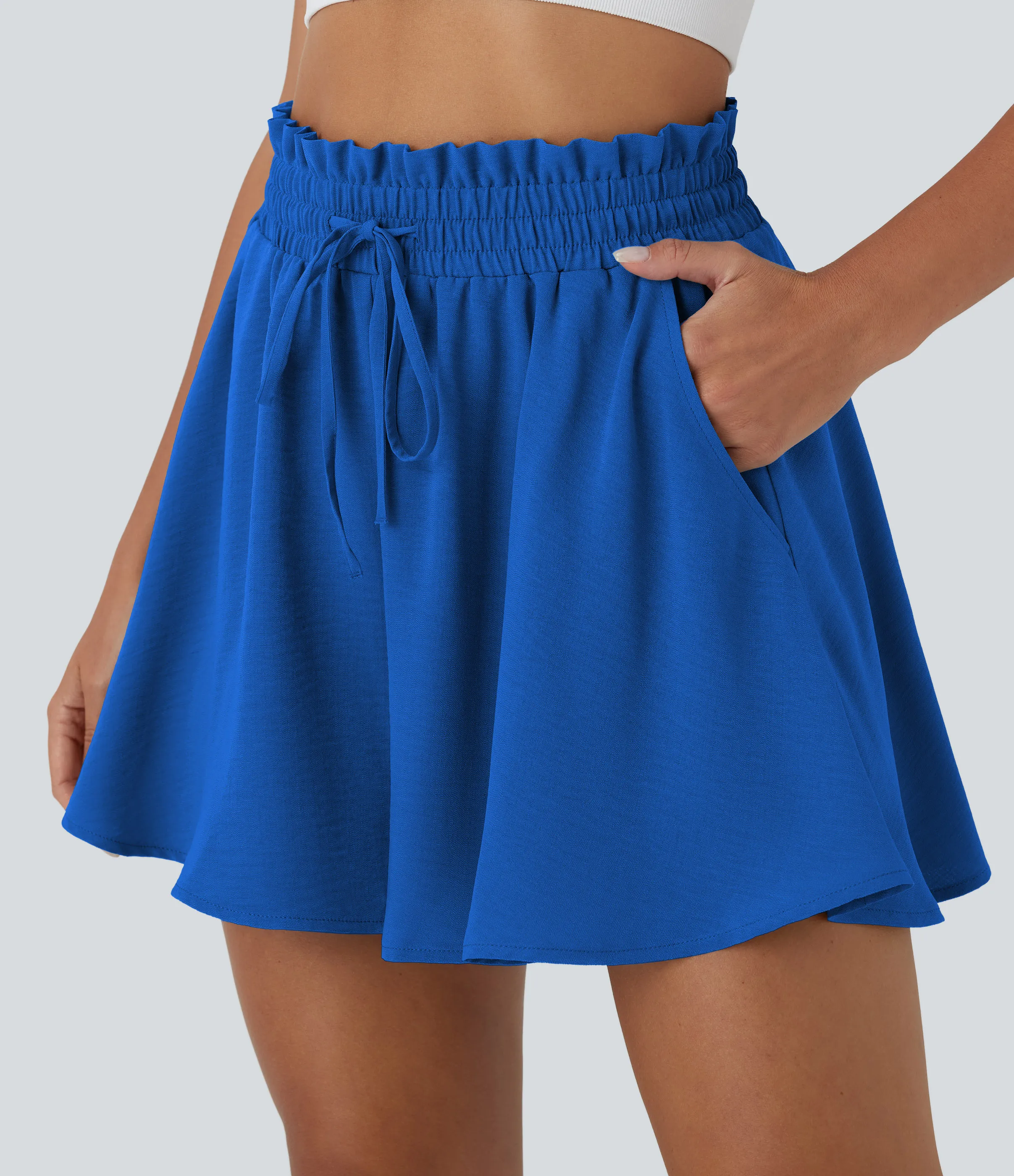 Halara Pantalón corto lino tiro alto bolsillo lateral cordón ajustable pierna ancha - Princess Blue - XS sold by Halara product image thumbnail 5