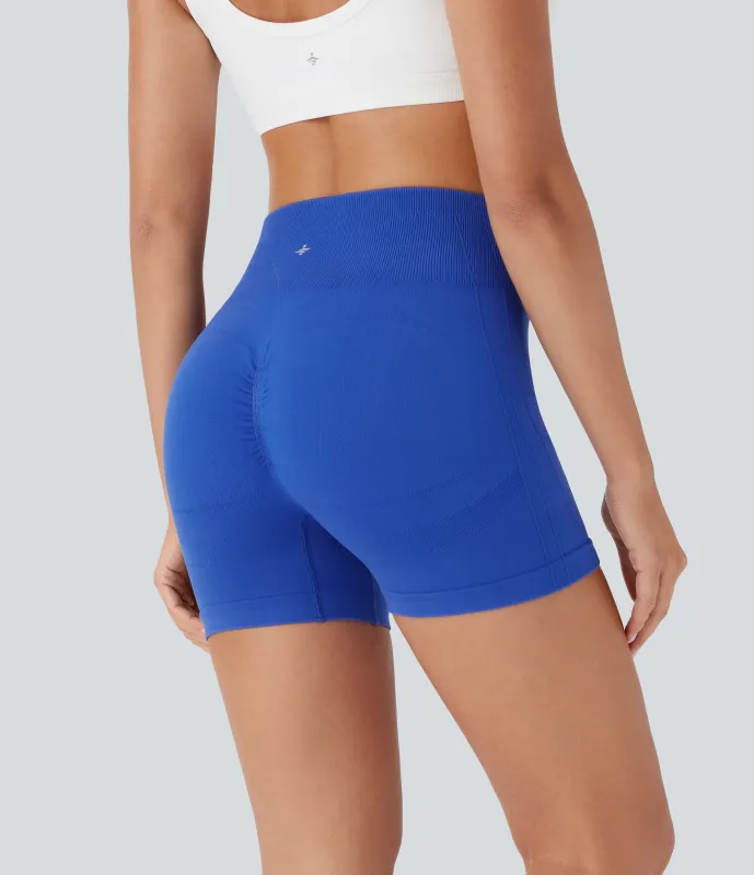 Halara Pantalón corto yoga tiro alto fruncido sin costura 10cm - Klein's Blue - XL made by Halara