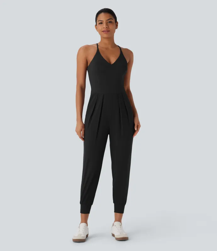 Halara Mono deportivo casual Breezeful™ de secado rápido en corte cónico con espalda abierta con tirantes ajustables, cremallera invisible y bolsillos laterales - Black - M(regular) made by Halara