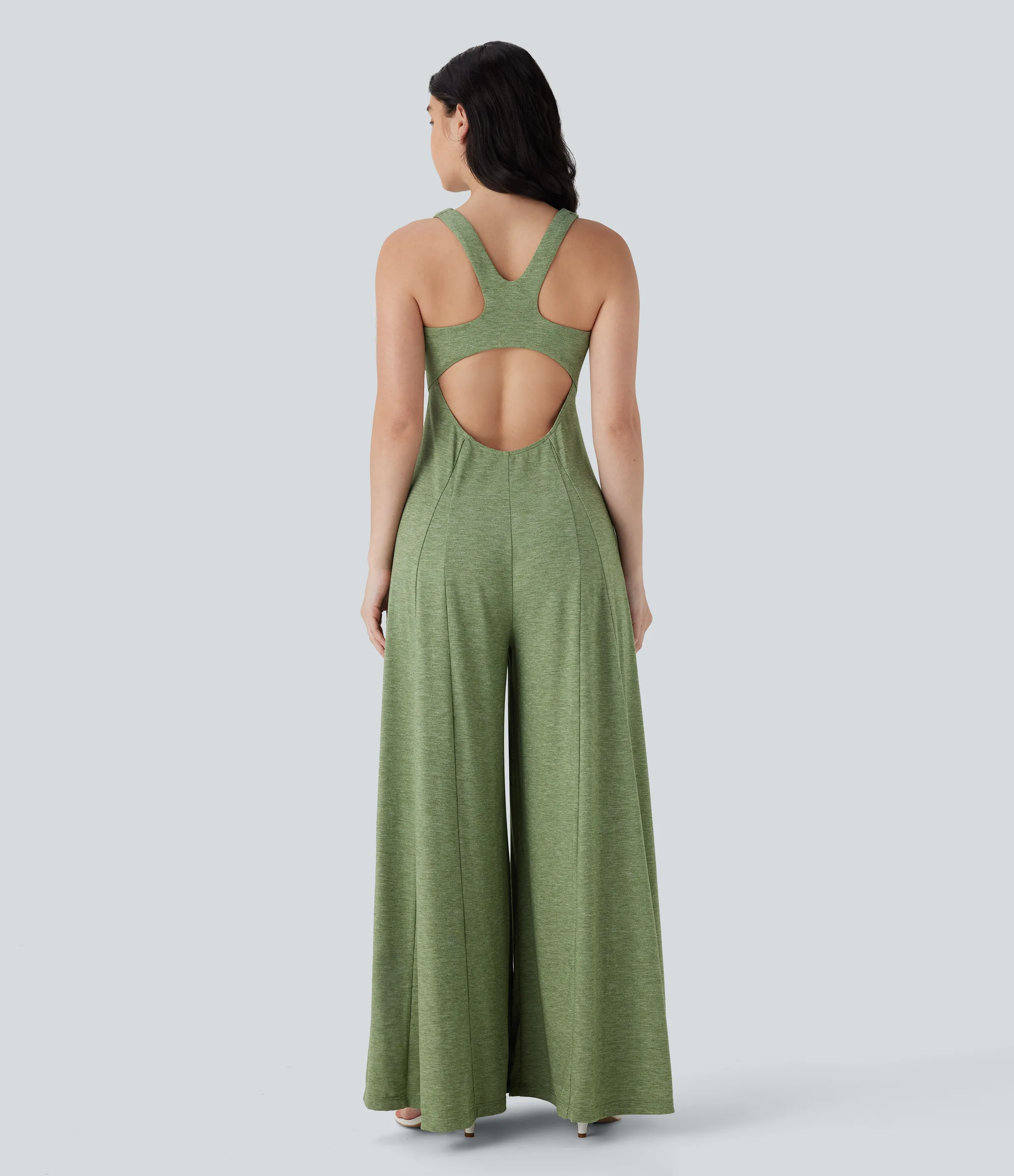 Halara Mono fluido ancho sin mangas y espalda descubierta con cortes - Light Green Floral Yarn - L(regular) sold by Halara product image thumbnail 3