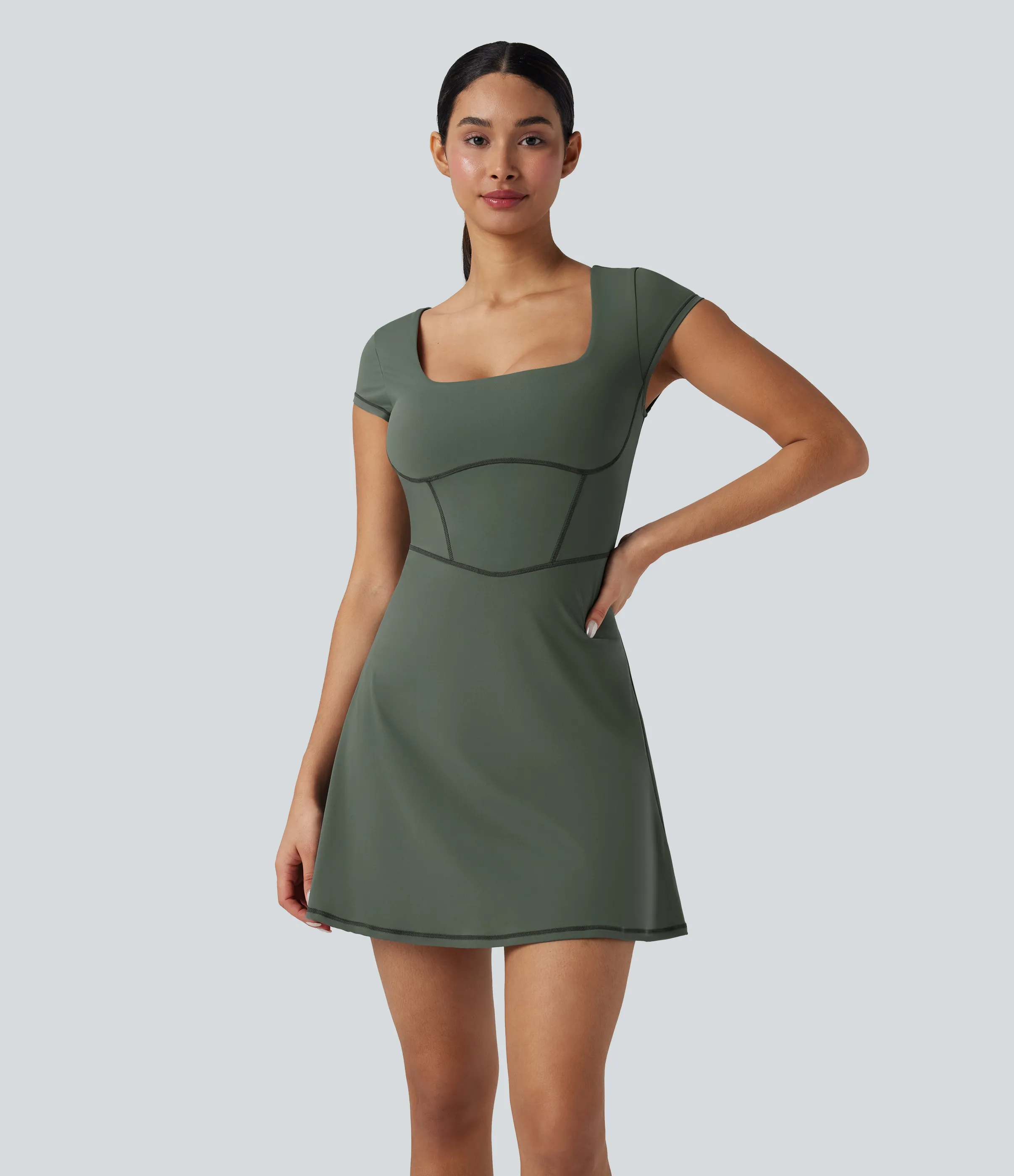 Halara Minivestido casual Softlyzero™ 2 en 1 con escote cuadrado y bolsillo - Smoke Grey Green - XL sold by Halara product image thumbnail 2