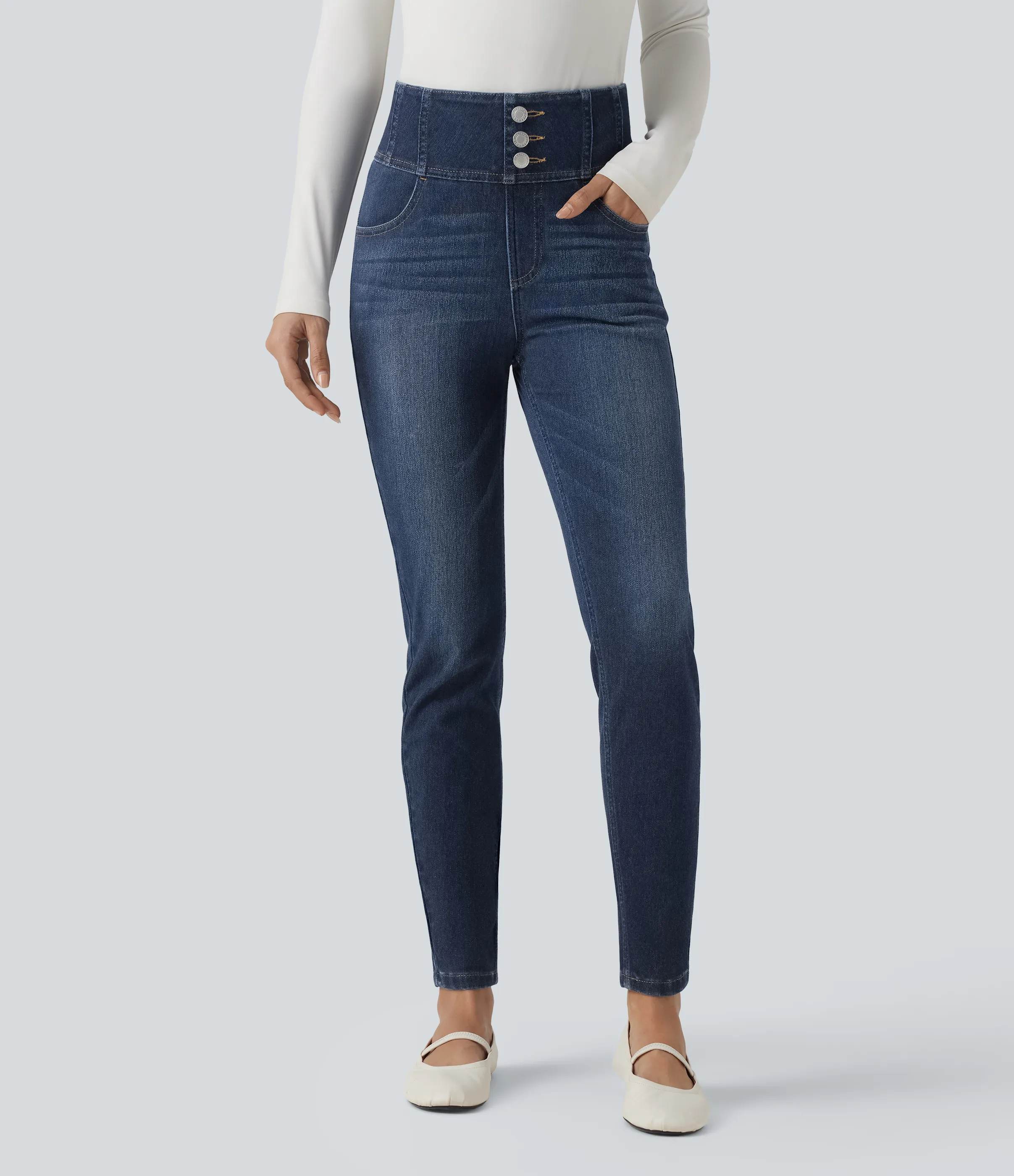 Halara Jeans ajustados casuales Halara Flex™ de tiro alto con bolsillos - Pageant Blue Denim - L(regular) sold by Halara product image thumbnail 2