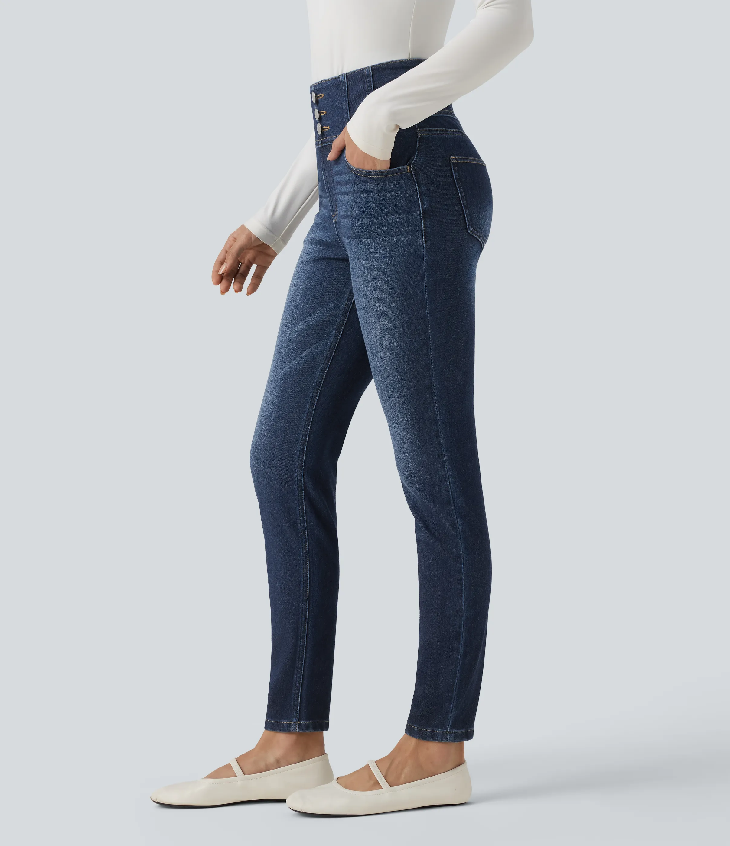 Halara Jeans ajustados casuales Halara Flex™ de tiro alto con bolsillos - Pageant Blue Denim - L(regular) sold by Halara product image thumbnail 4