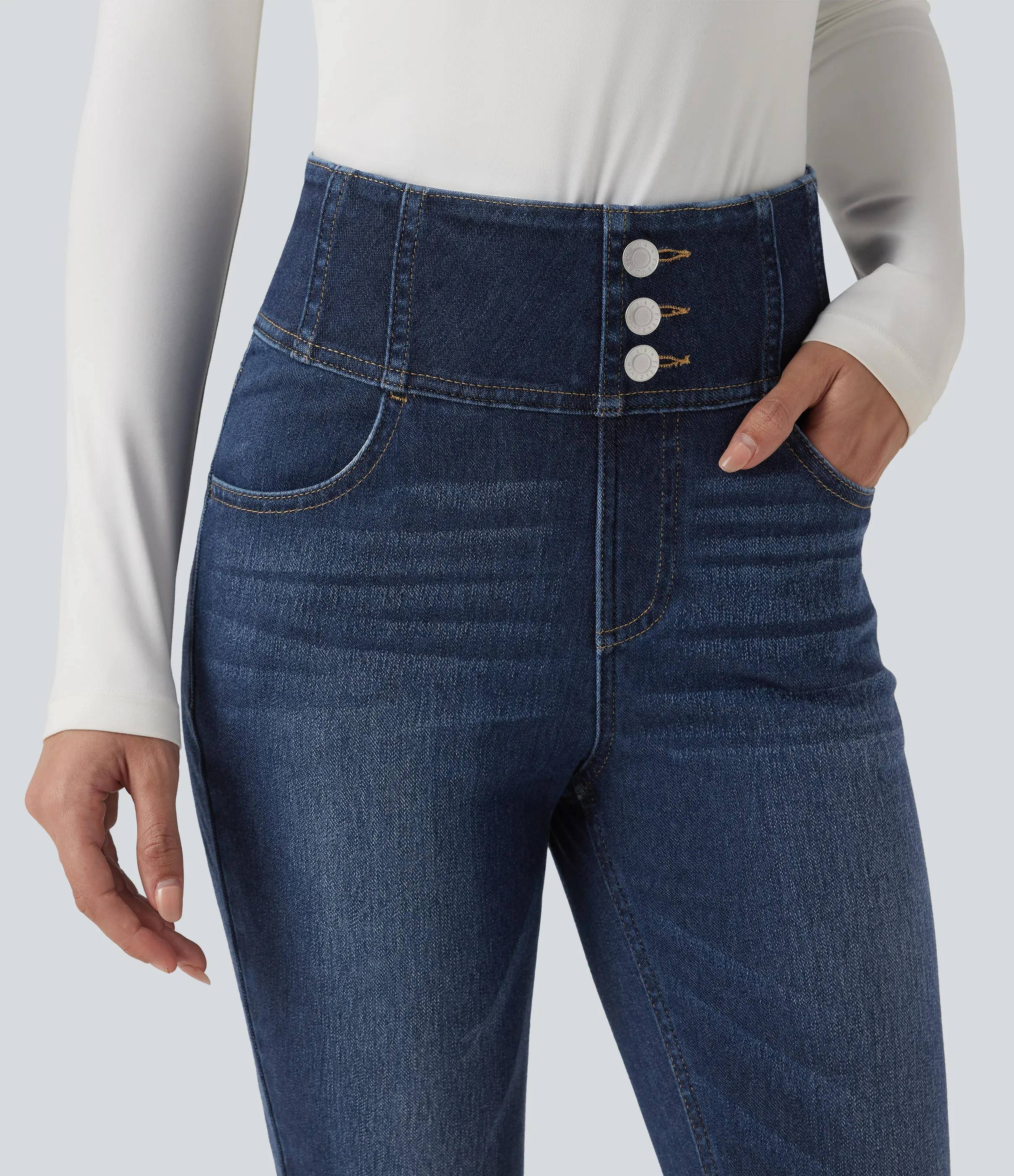 Halara Jeans ajustados casuales Halara Flex™ de tiro alto con bolsillos - Pageant Blue Denim - L(regular) sold by Halara product image thumbnail 5
