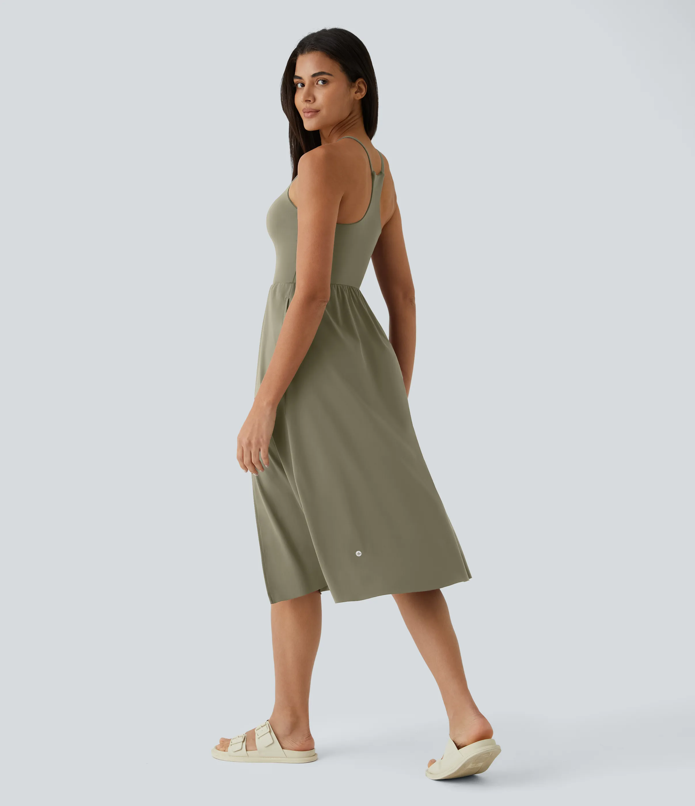 Halara Vestido midi bolsillo lateral espalda cruzada - Withered Green - L sold by Halara product image thumbnail 3