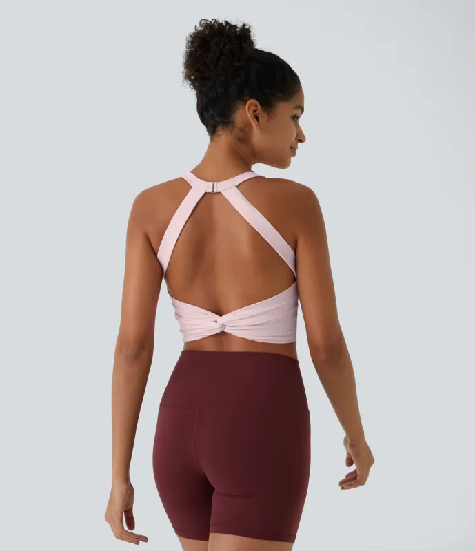 Halara Top corto de yoga SoftlyZero™ Plush afelpado con abertura en copas D-F - Primrose Pink - L made by Halara