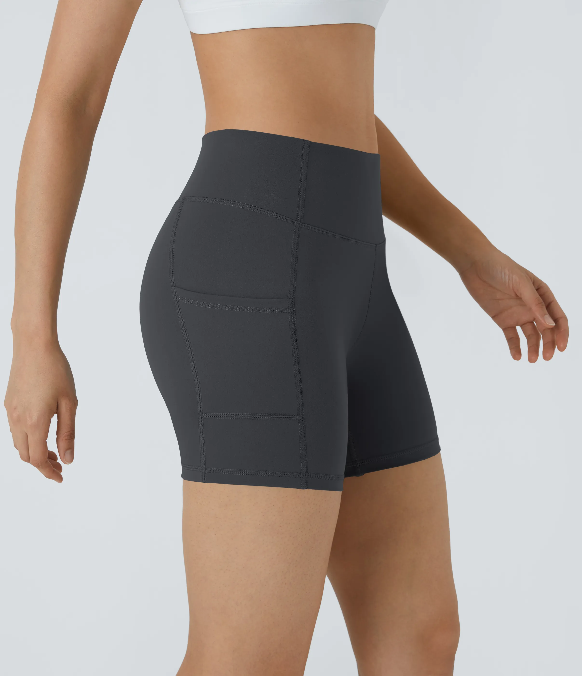 Halara Pantalones cortos ciclistas correr bolsillo lateral tiro alto - Asphalt - M sold by Halara