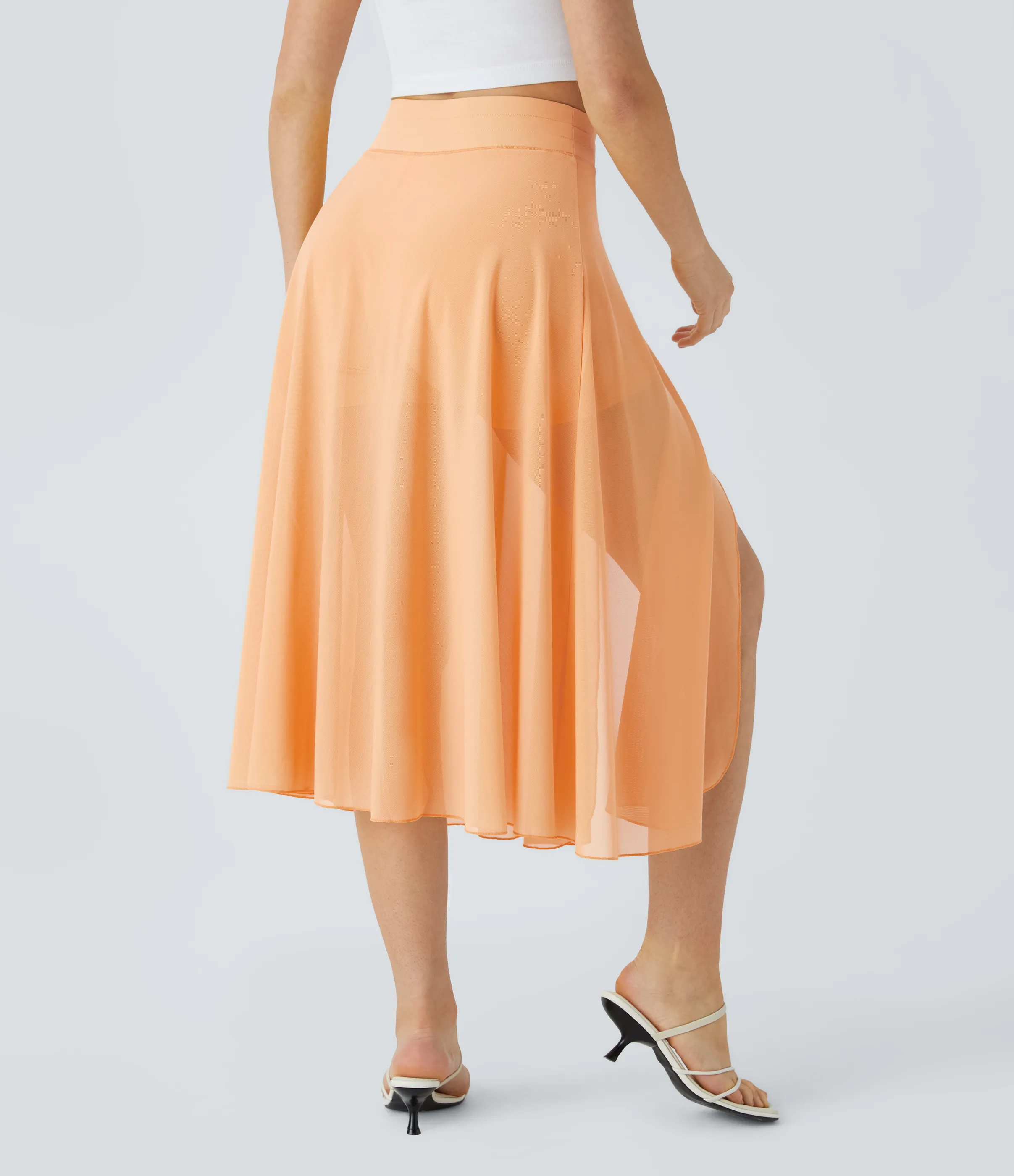 Halara Falda midi casual 2 en 1 acampanada con bolsillo lateral de tiro alto con cordón y malla en contraste - Peach Cobbler - XS sold by Halara product image thumbnail 3