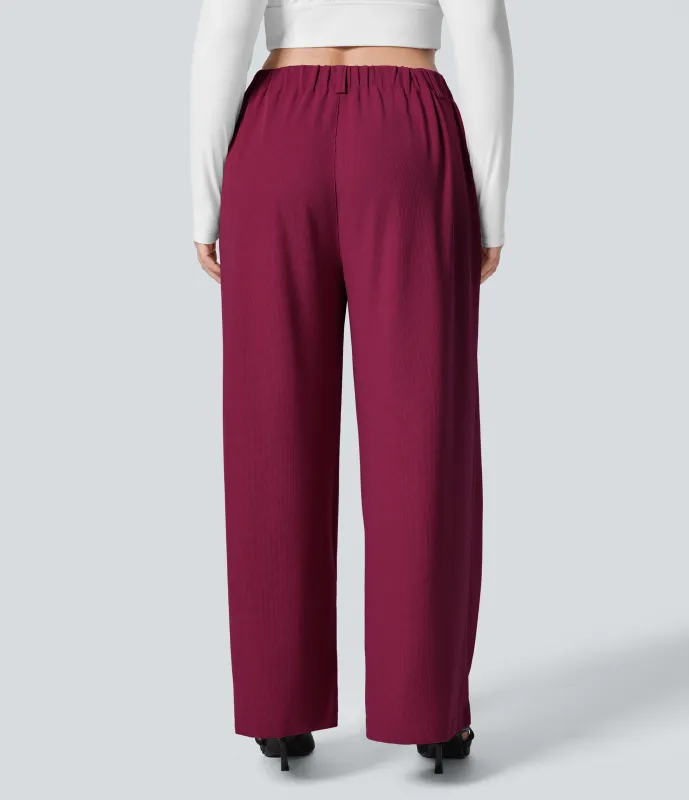 Halara Pantalón Halara Flex™ oficina tiro alto pliegue bolsillo lateral pierna ancha gofre talla grande - Anemone - 1X(regular) made by Halara