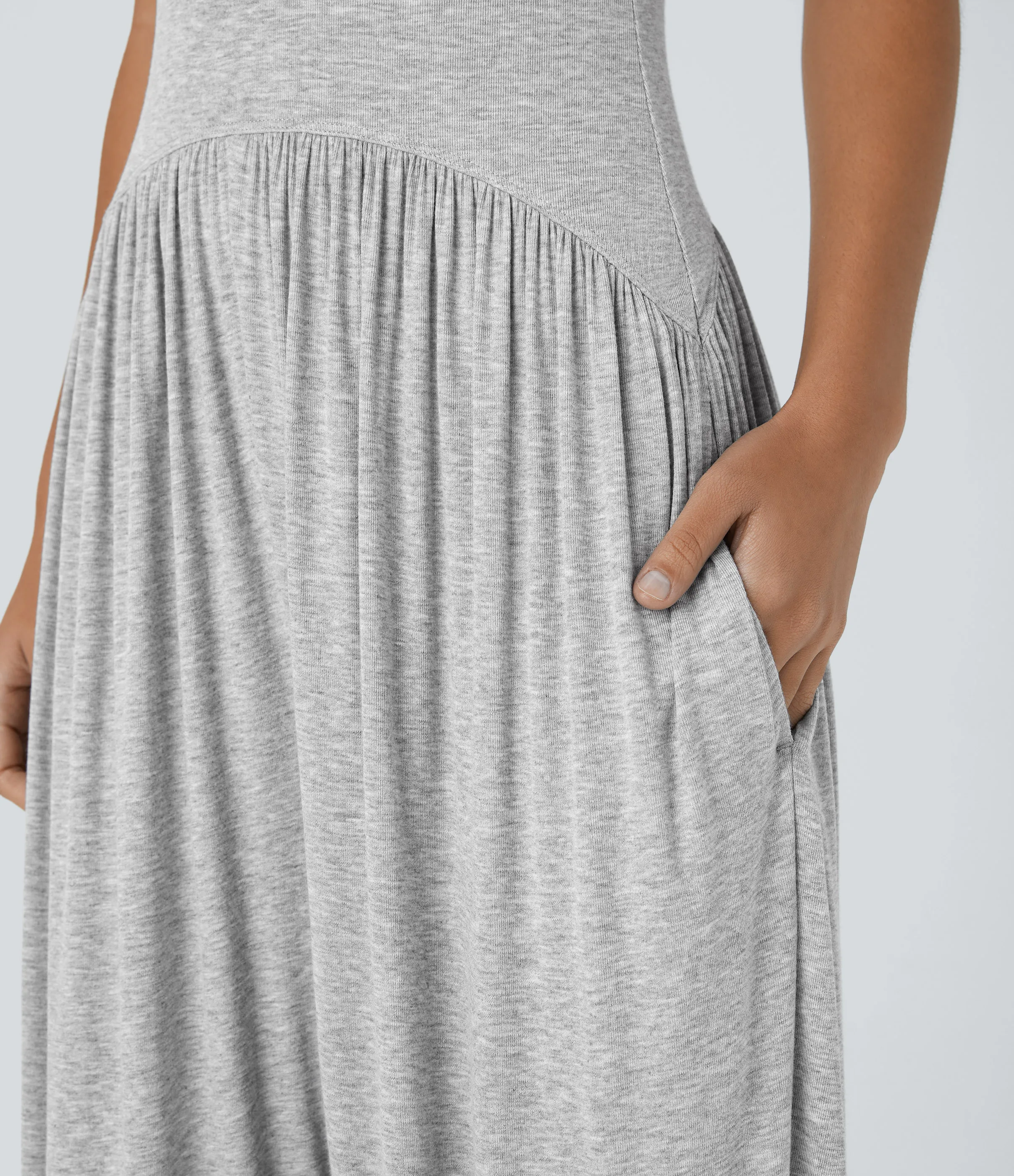 Halara Mono bolsillo lateral plisado sin espalda tubo acanalado - Fog Gray - XL(regular) sold by Halara product image thumbnail 5