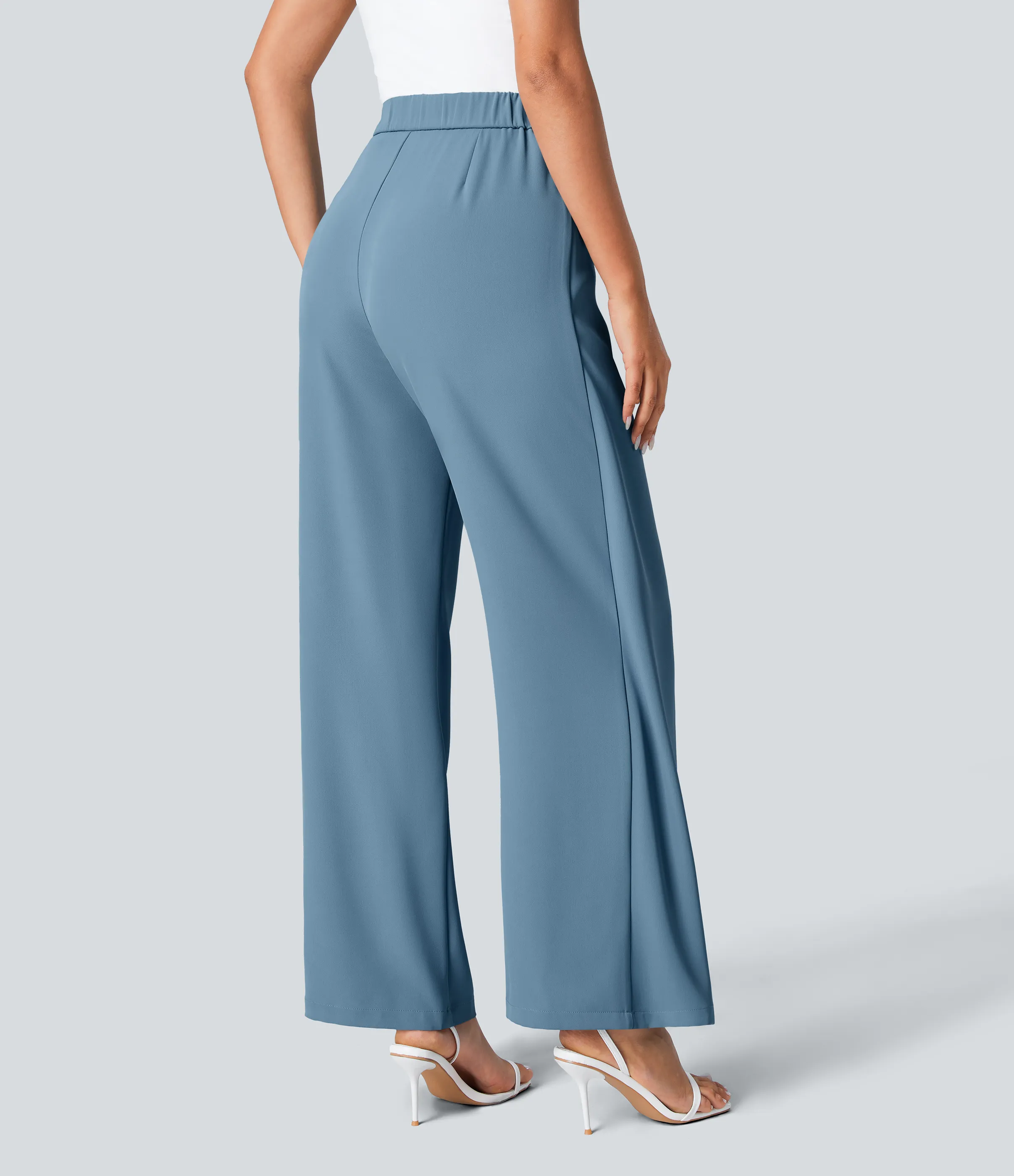 Halara Pantalón oficina pierna ancha cremallera invisible tiro alto lazo lateral - Whale Blue - L(regular) sold by Halara product image thumbnail 3