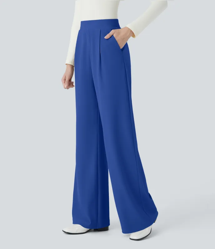 Halara Pantalón Halara Flex™ oficina tiro alto control abdomen adelgazan tiro bolsillo lateral pierna ancha micro gofre - Surf the Web - XL(regular) made by Halara