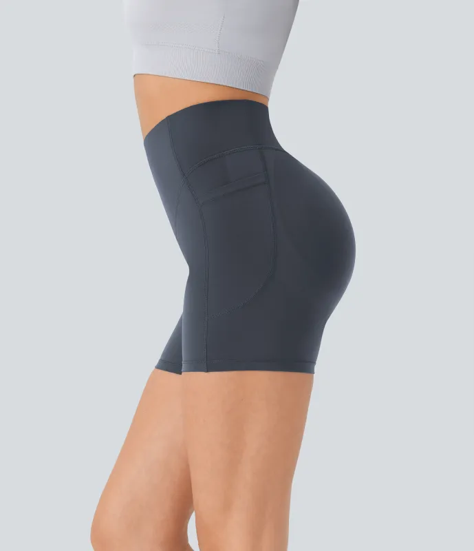 Halara Pantalón corto SoCinched UltraSculpt ciclista tiro alto realce glúteo bolsillo lateral entrenamiento 12.5cm - Silent Blue - XL made by Halara