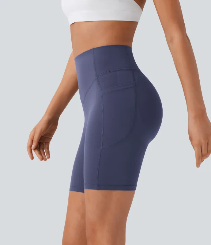 Halara Pantalón corto SoCinched UltraSculpt ciclista tiro alto realce glúteo bolsillo lateral entrenamiento 17.5cm - Mood Indigo - XL made by Halara
