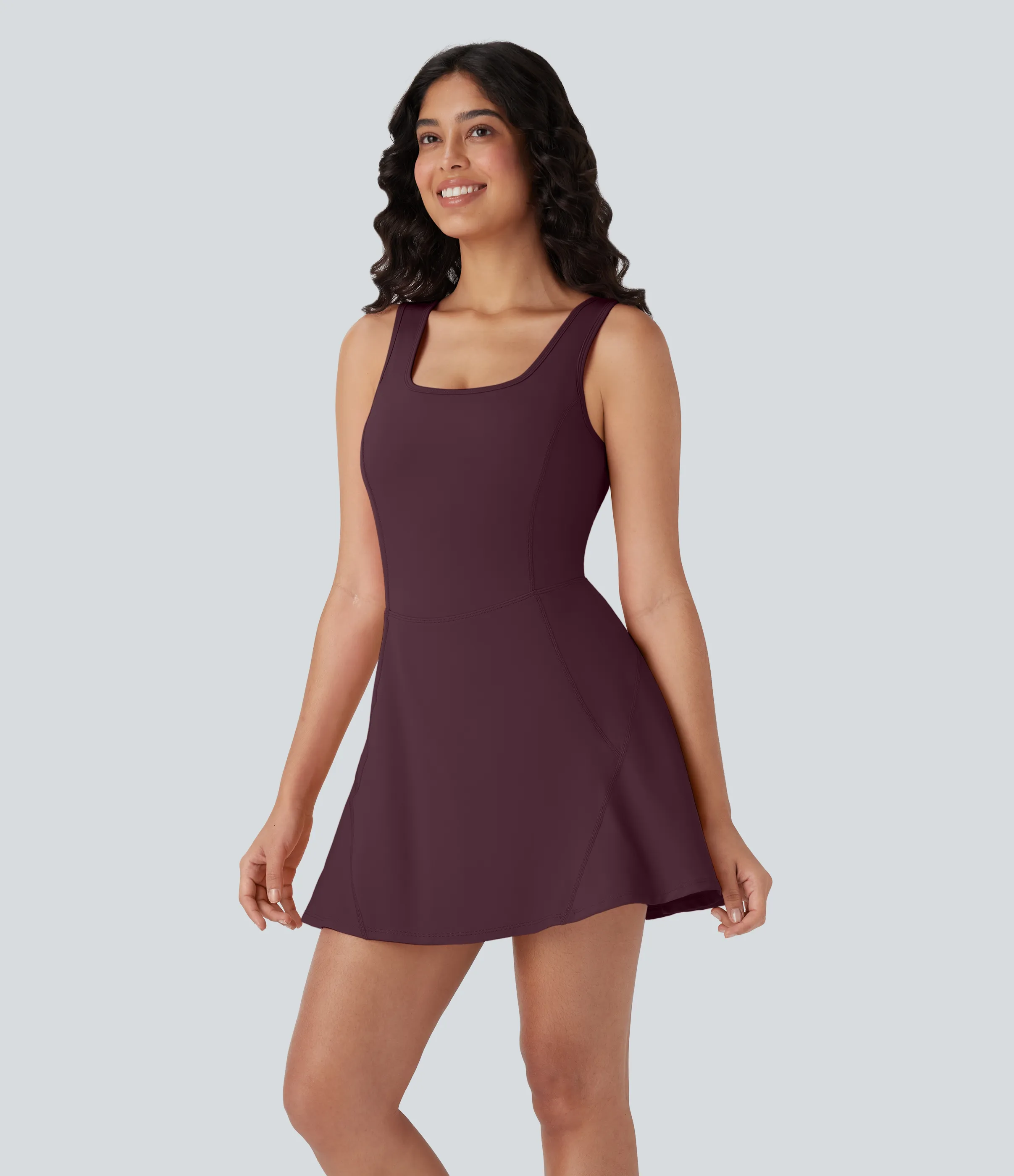 Halara Vestido mini Softlyzero™ Airy baile activo cuello U cruzado sin espalda bolsillo lateral 2 en 1 - Fig - L sold by Halara product image thumbnail 4
