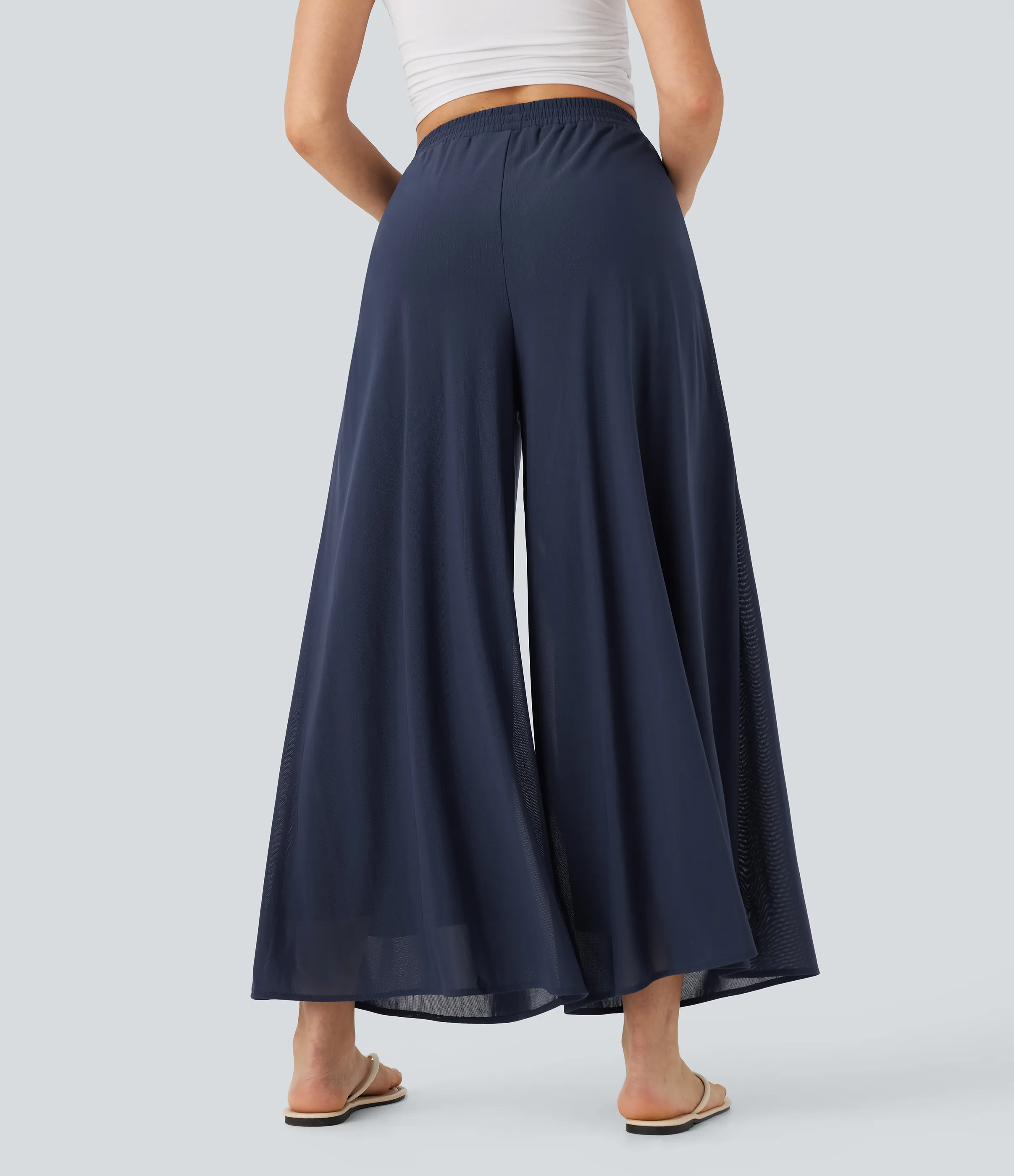 Halara Pantalón pierna ancha superposición malla bolsillo lateral tiro alto - Naval Academy - M(petite) sold by Halara product image thumbnail 3