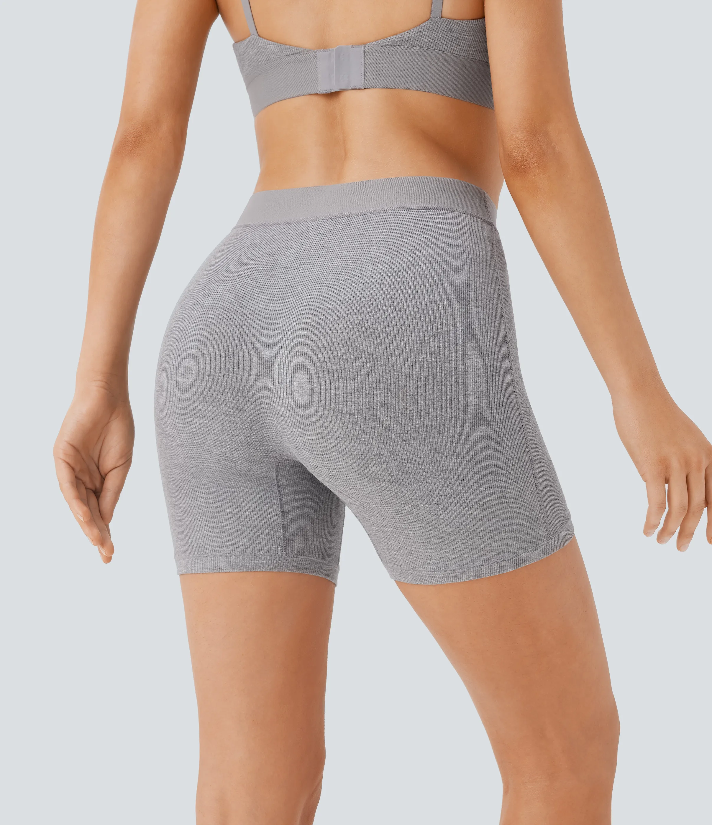 Halara Pantalón corto ciclista tiro alto acanalado elástico agradable piel 12.5cm - Fog Gray - XS sold by Halara product image thumbnail 3