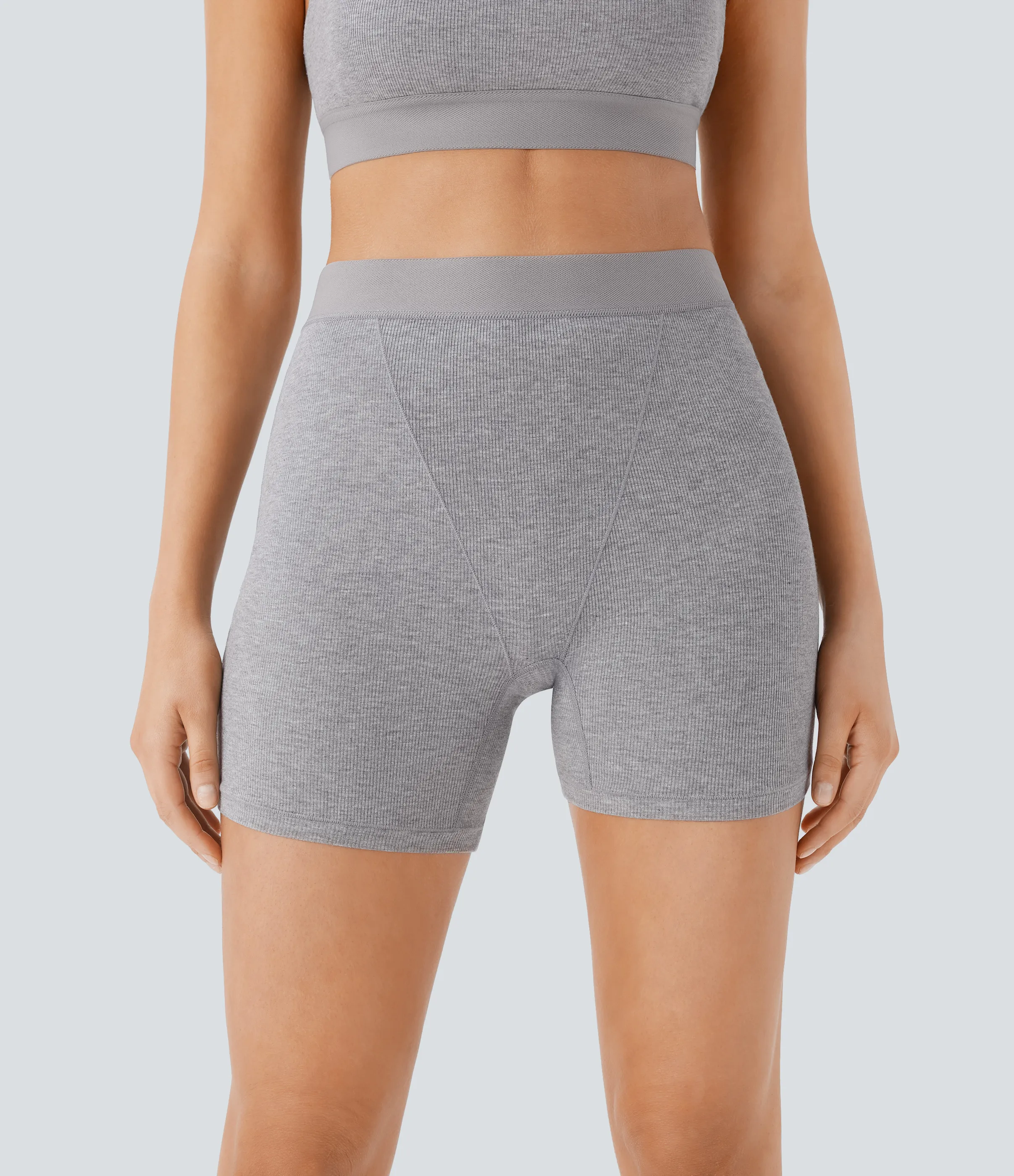 Halara Pantalón corto ciclista tiro alto acanalado elástico agradable piel 12.5cm - Fog Gray - XS sold by Halara product image thumbnail 4