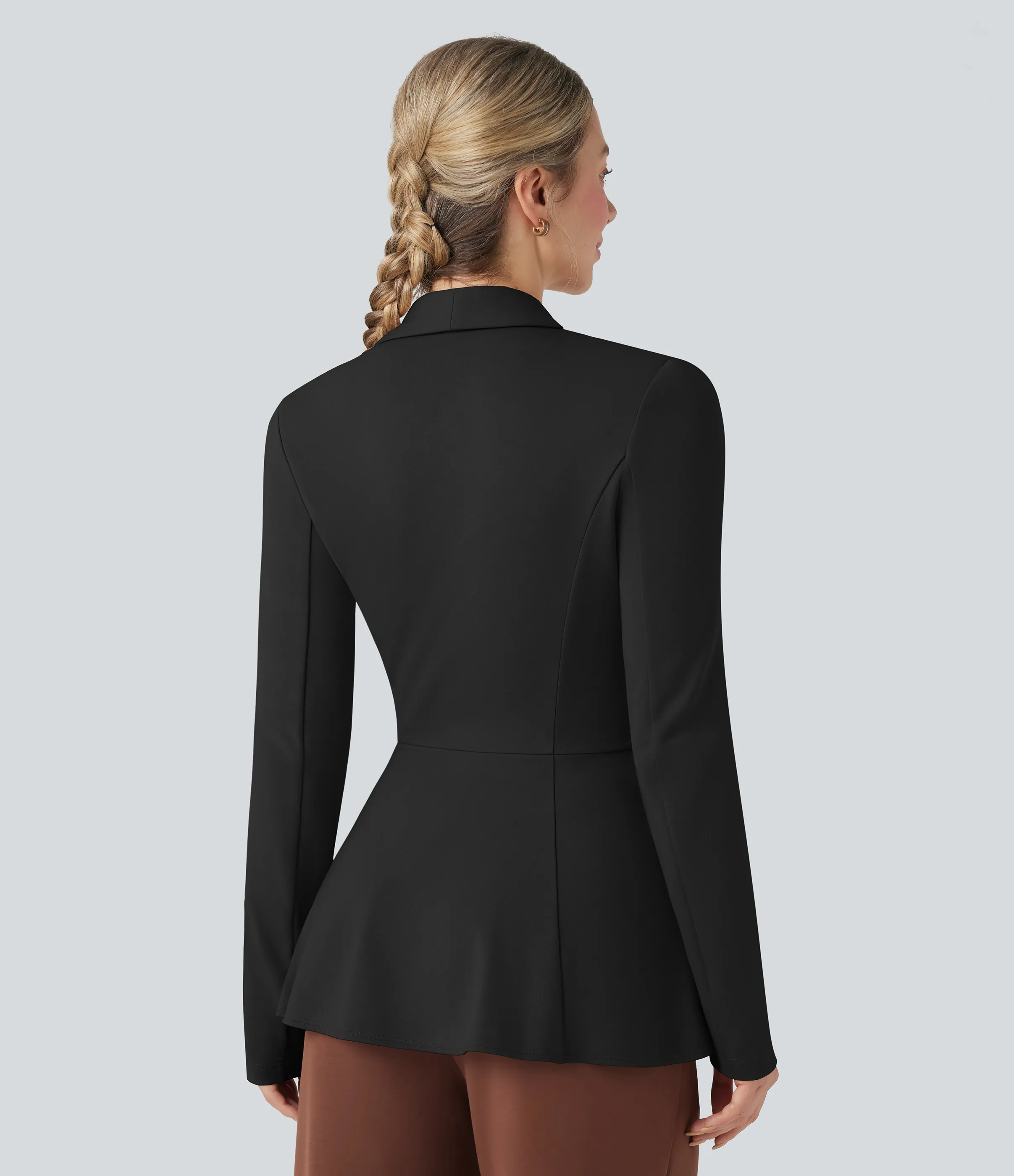 Halara Abrigo de oficina Halara Flex™ de manga larga con cuello chal y dobladillo con volantes - Black - S sold by Halara product image thumbnail 3