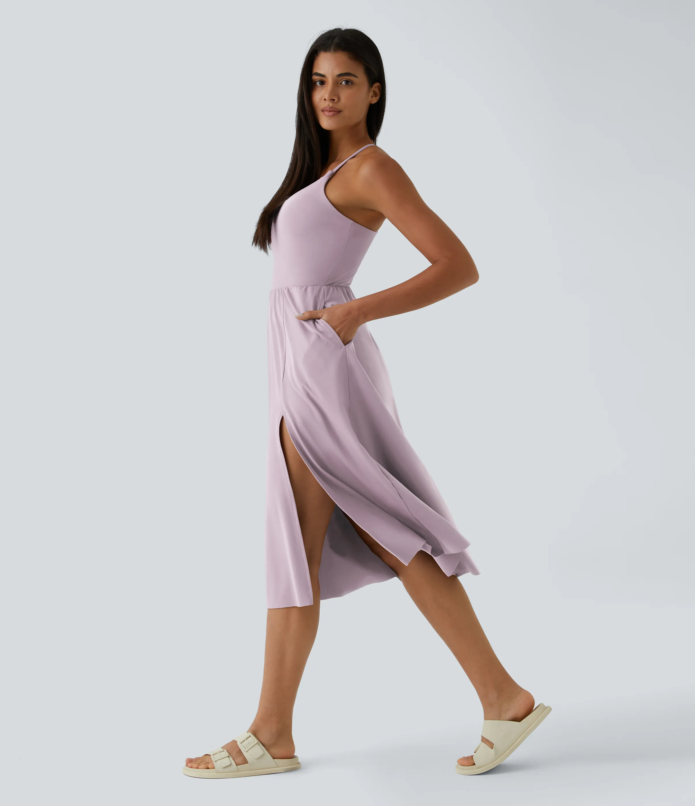 Halara Vestido midi bolsillo lateral espalda cruzada - Pink Purple - XL sold by Halara product image thumbnail 3