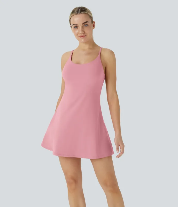 Halara Vestido deportivo SoftlyZero™ Plush afelpado sin espalda en copas D-F - Lemonade Pink - M made by Halara