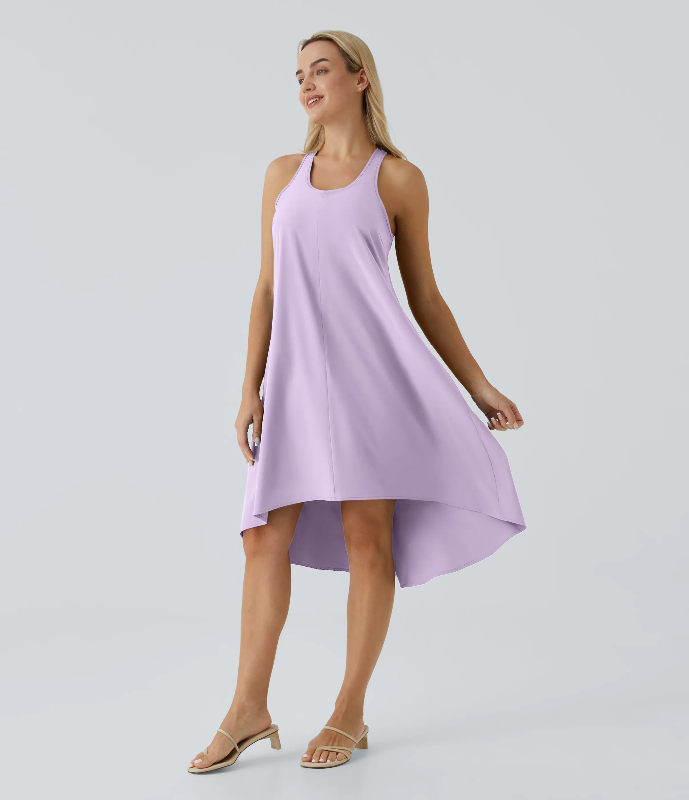 Halara Vestido casual midi Breezeful™ racerback sin espalda con bolsillos laterales, dobladillo asimétrico y secado rápido en copas D-F - Leisurely Lavender - XL sold by Halara