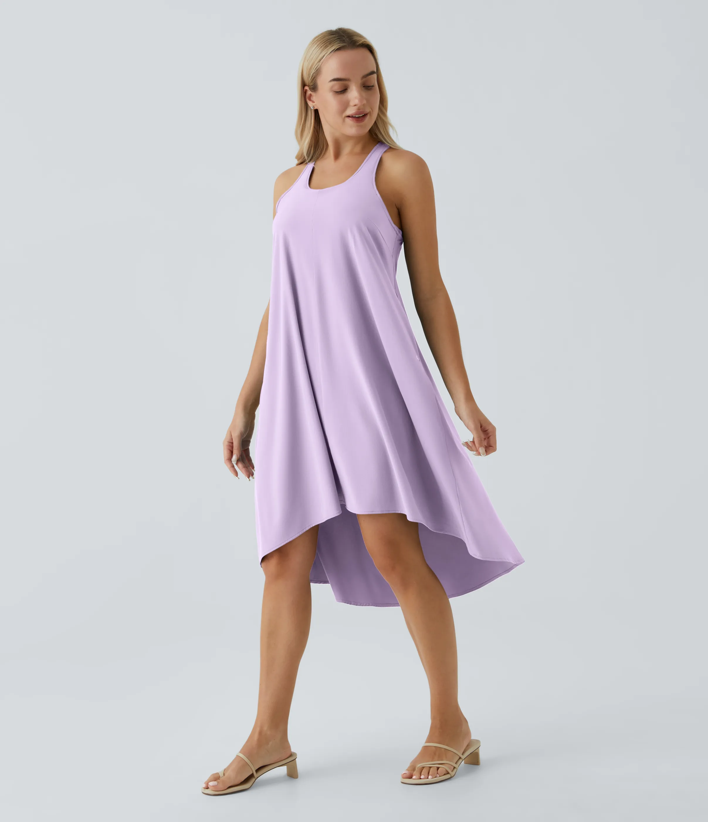 Halara Vestido casual midi Breezeful™ racerback sin espalda con bolsillos laterales, dobladillo asimétrico y secado rápido en copas D-F - Leisurely Lavender - XL sold by Halara product image thumbnail 5