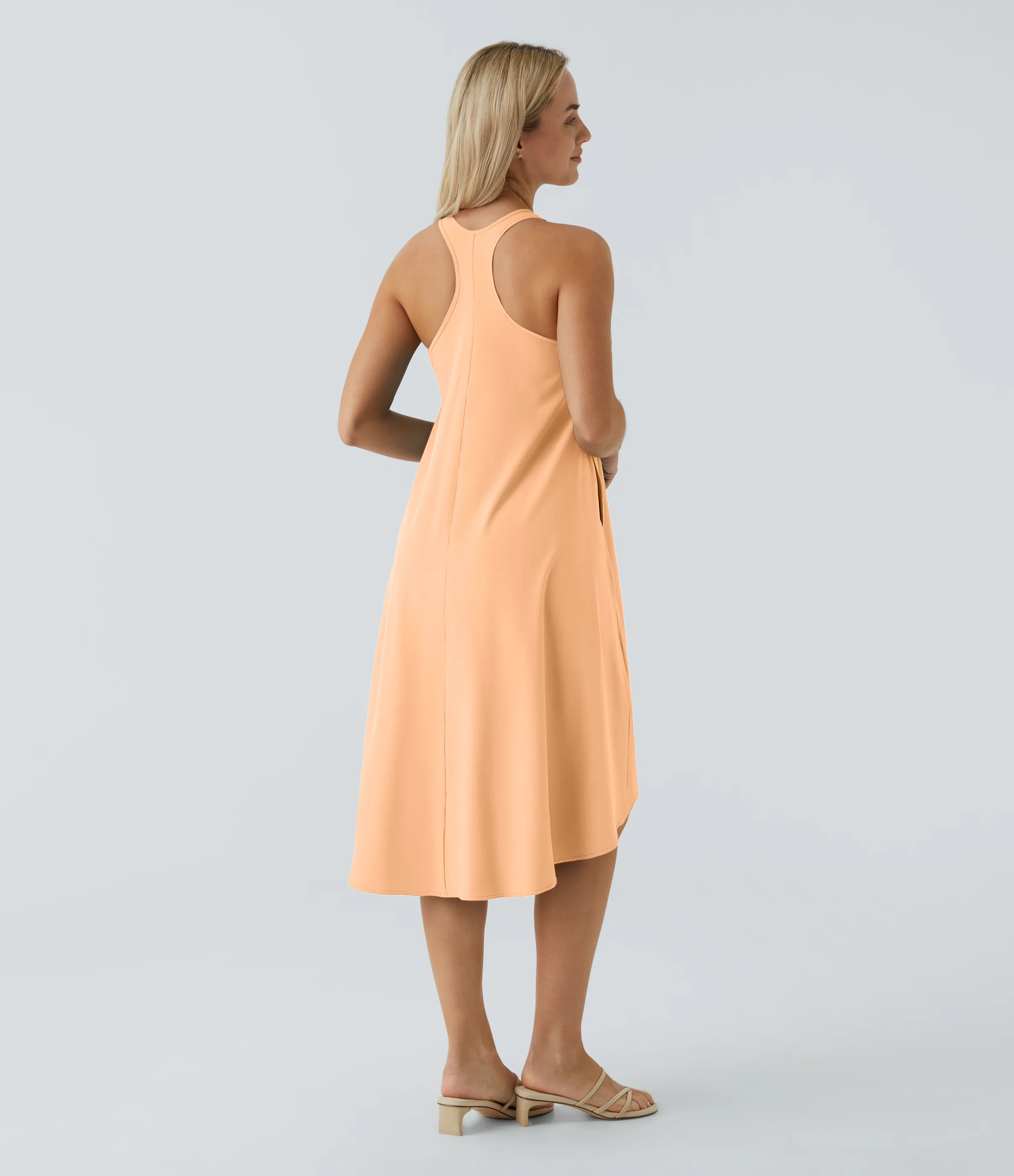 Halara Vestido casual midi Breezeful™ racerback sin espalda con bolsillos laterales, dobladillo asimétrico y secado rápido en copas D-F - Peach Orange - M sold by Halara product image thumbnail 3