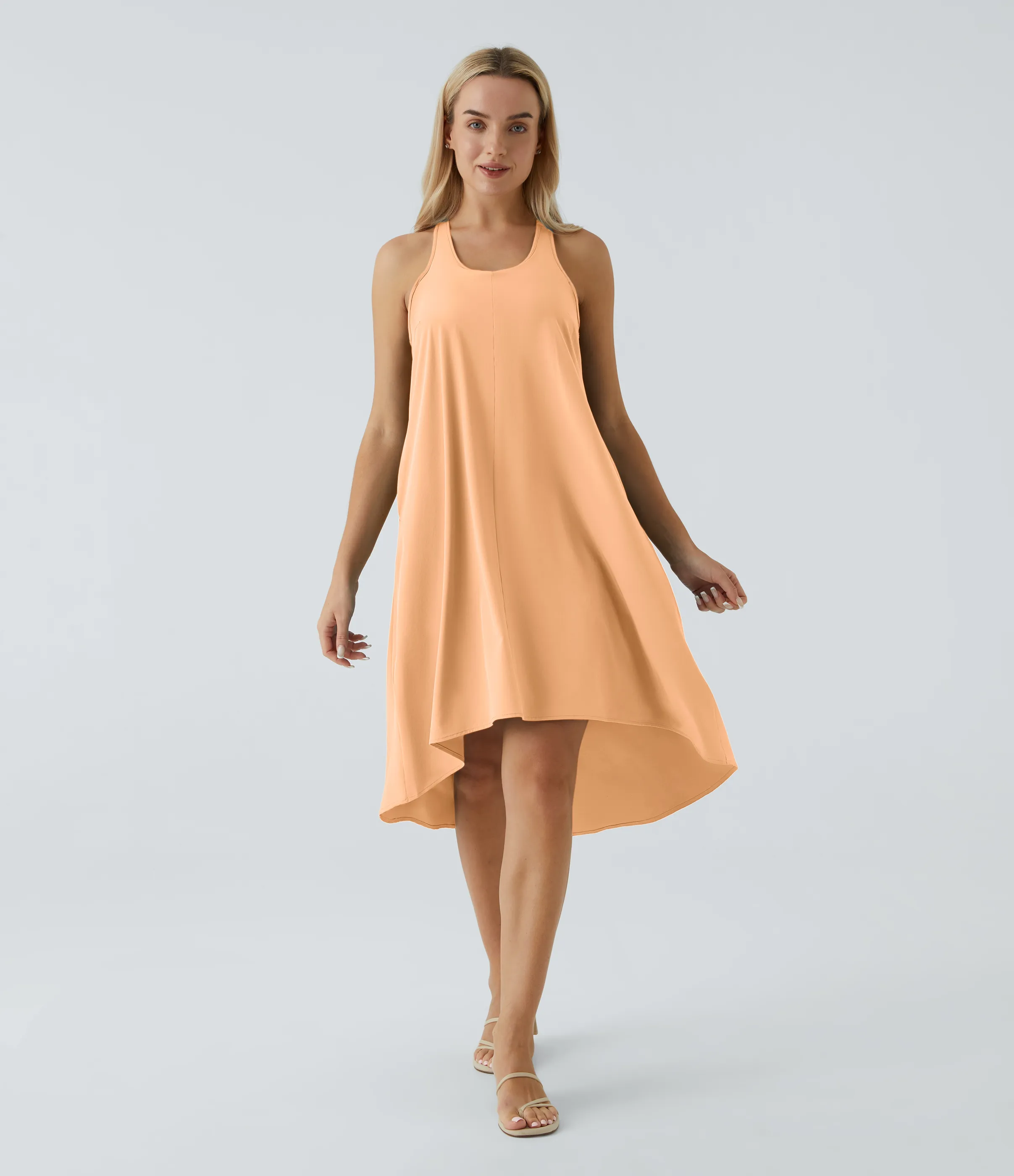 Halara Vestido casual midi Breezeful™ racerback sin espalda con bolsillos laterales, dobladillo asimétrico y secado rápido en copas D-F - Peach Orange - M sold by Halara product image thumbnail 4