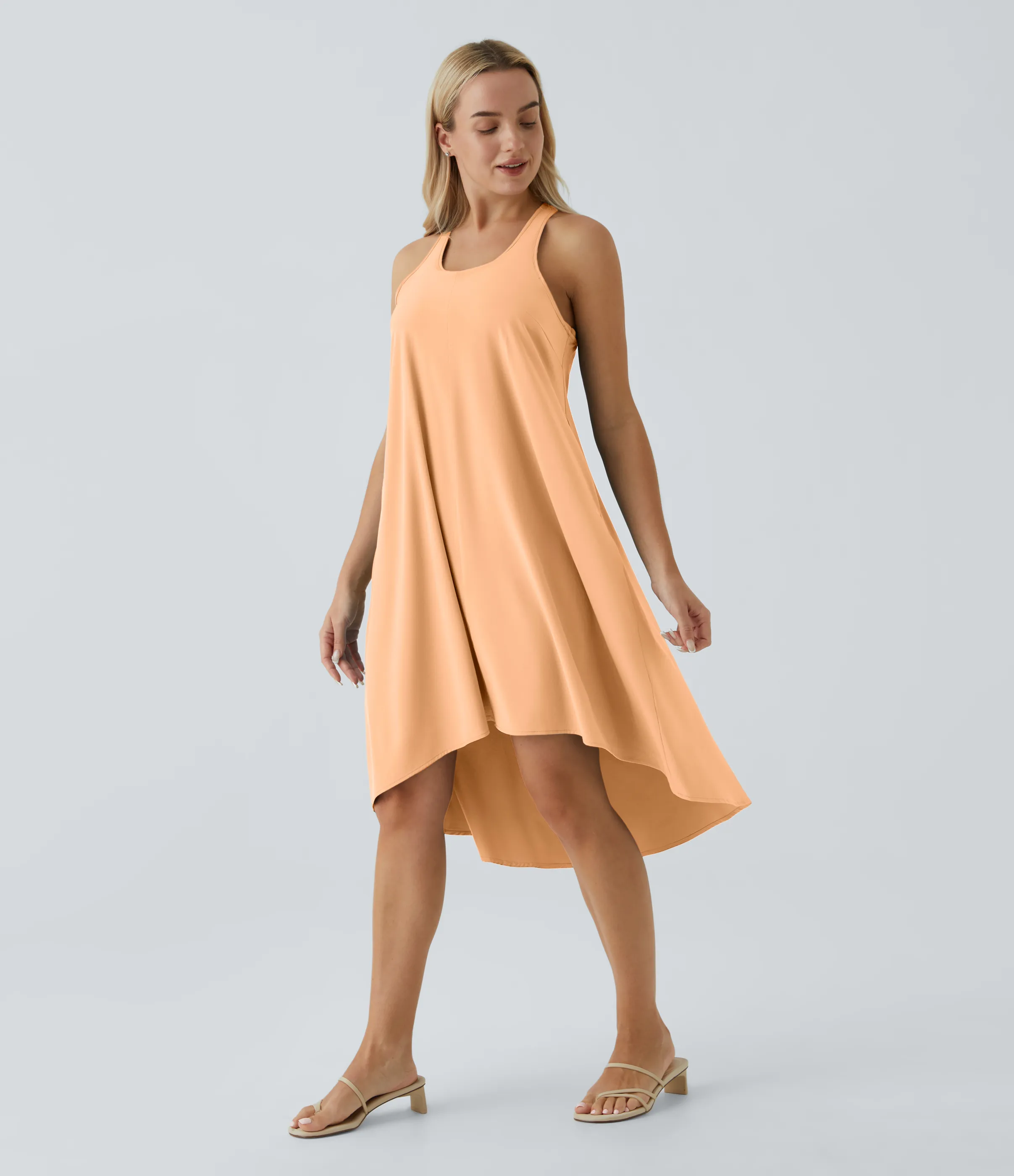 Halara Vestido casual midi Breezeful™ racerback sin espalda con bolsillos laterales, dobladillo asimétrico y secado rápido en copas D-F - Peach Orange - M sold by Halara product image thumbnail 5