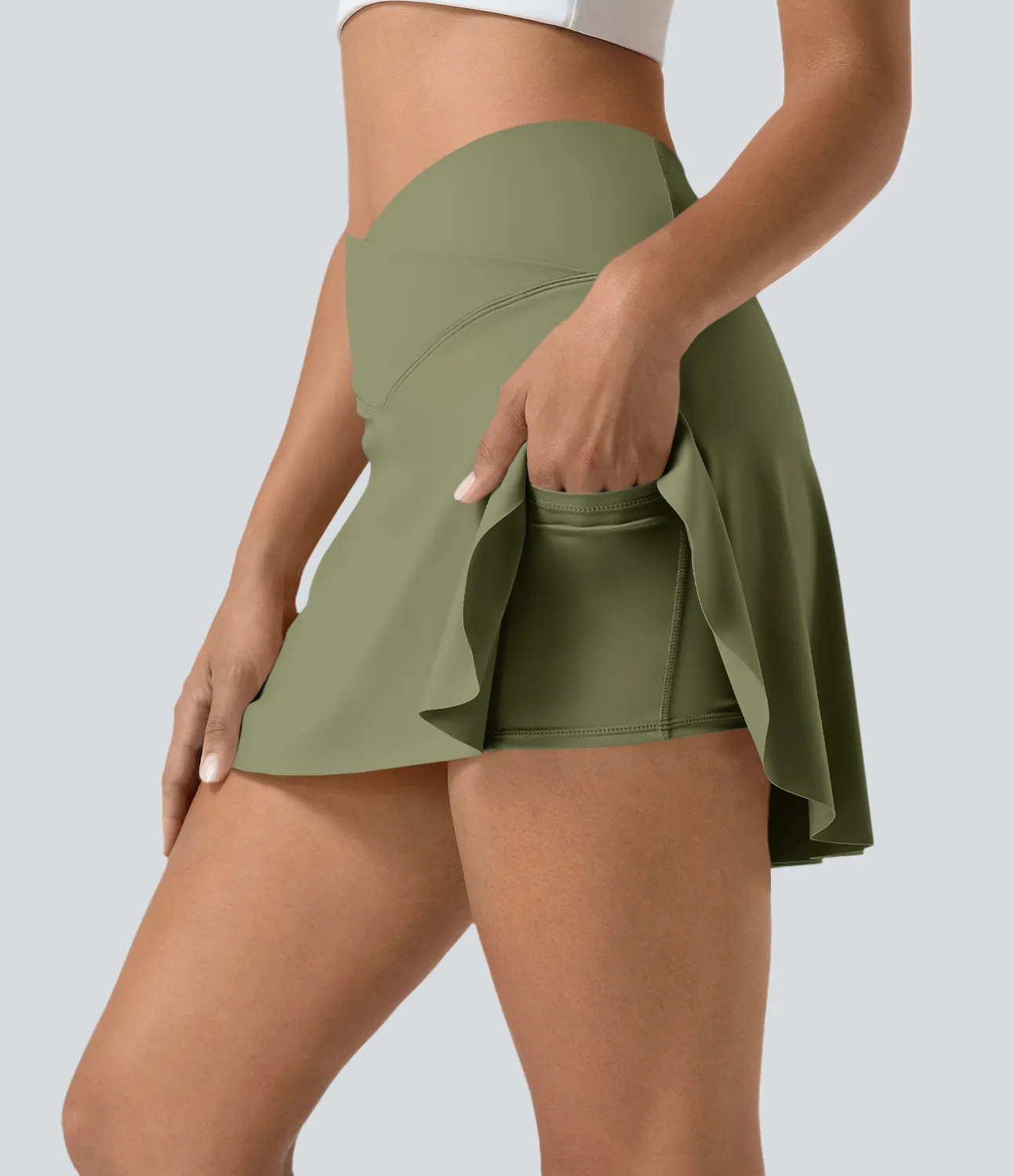 Halara Minifalda tenis Softlyzero™ Airy Crossover 2 en 1 bolsillo lateral tacto fresco tacto suave diario Lucid-UPF 50+ - Loden Green - L sold by Halara product image thumbnail 5