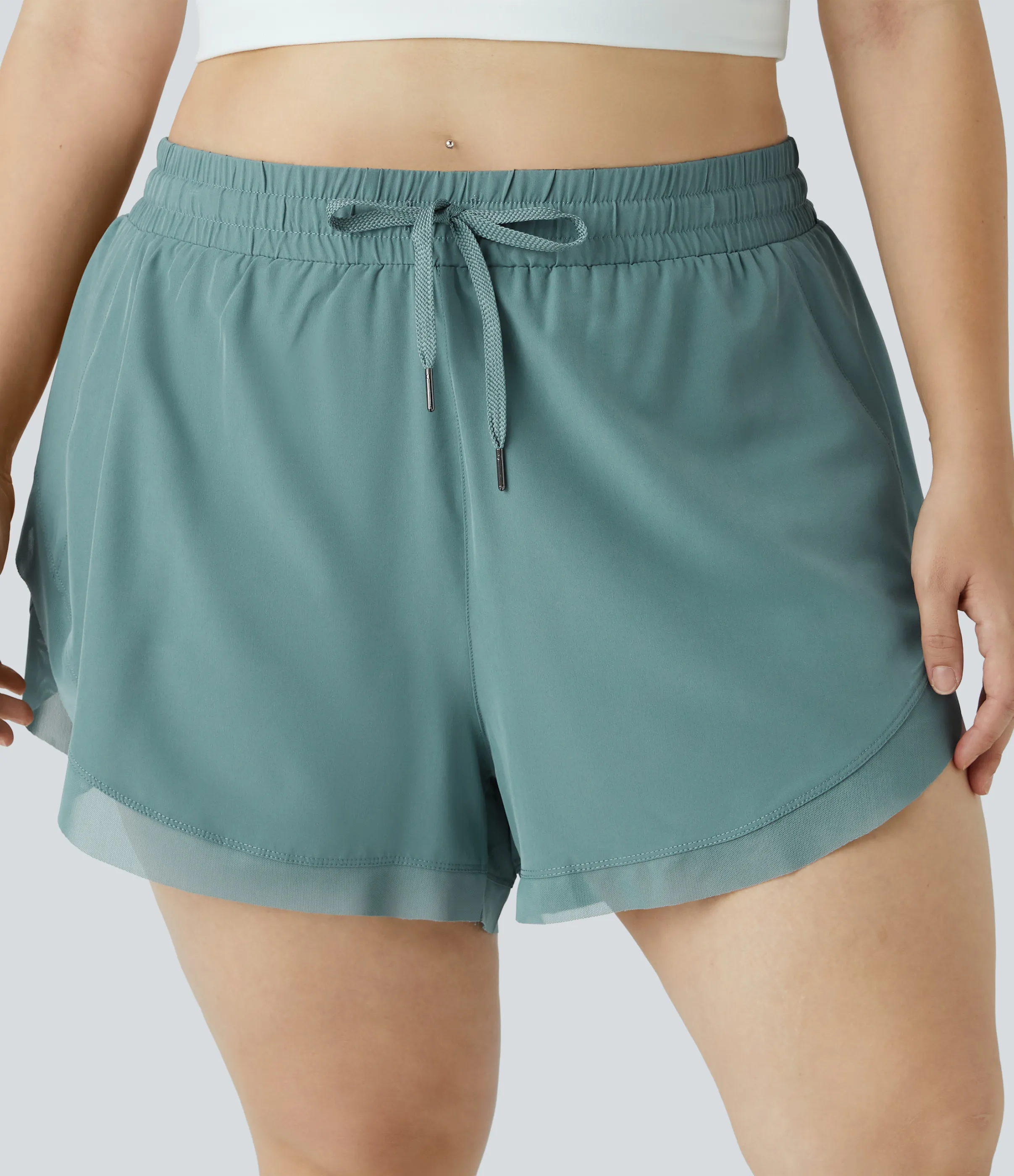 Halara Pantalón corto 2 en 1 malla contrastante cordón talla grande 10cm - Blue Spruce - 1X sold by Halara product image thumbnail 2