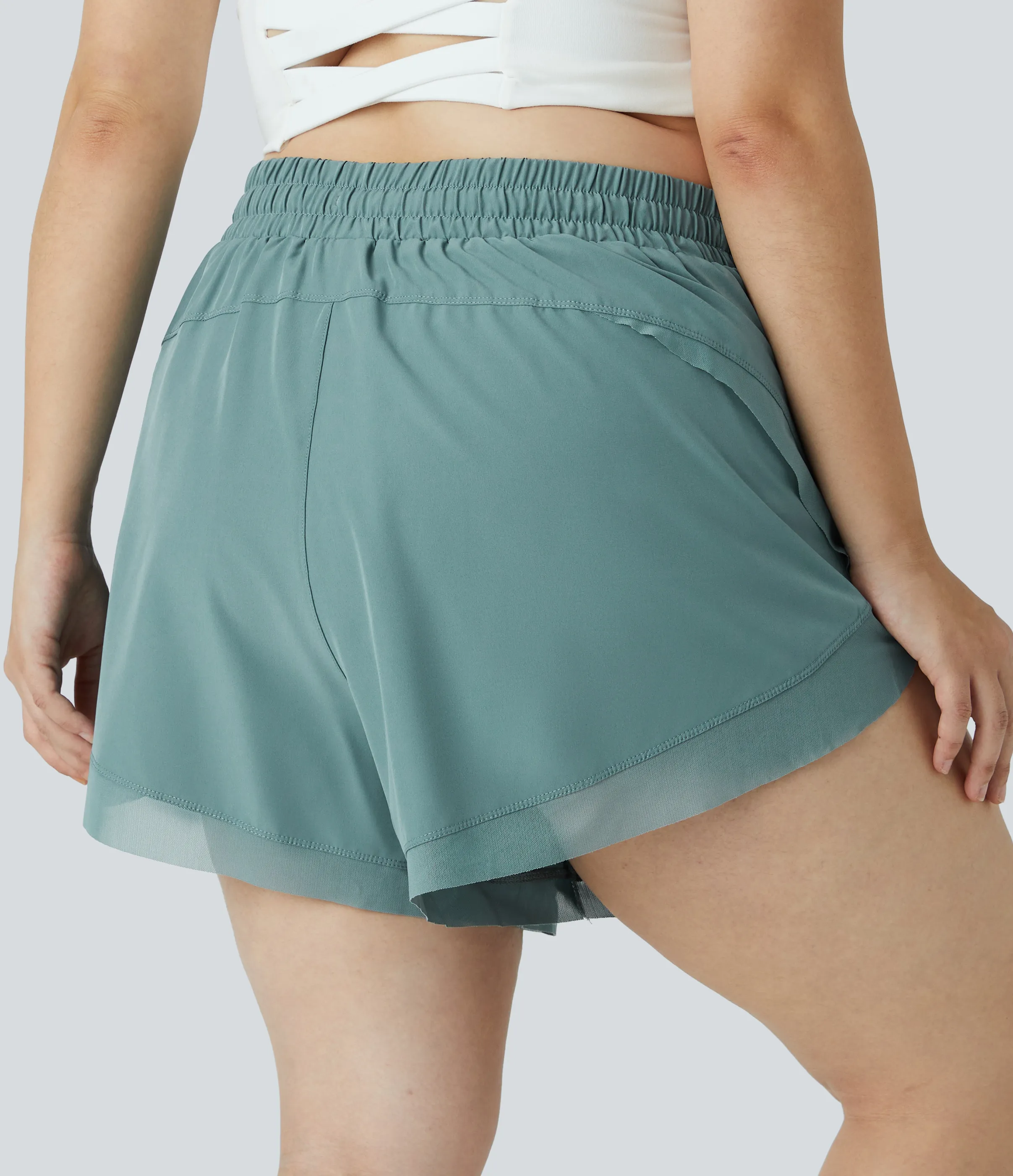 Halara Pantalón corto 2 en 1 malla contrastante cordón talla grande 10cm - Blue Spruce - 1X sold by Halara product image thumbnail 3