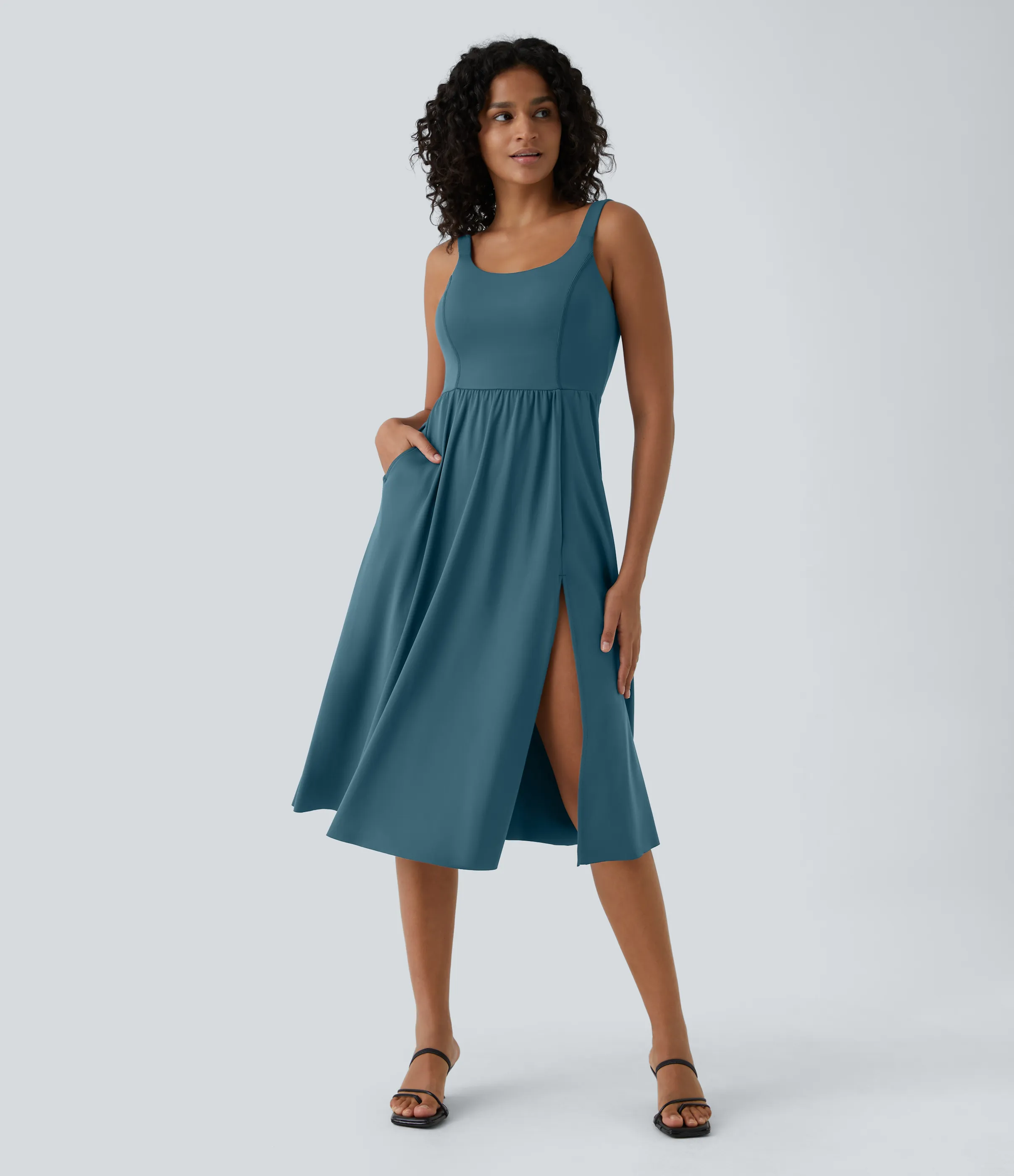 Halara Vestido casual midi con relleno en copas D-F - Majolica Blue - M sold by Halara