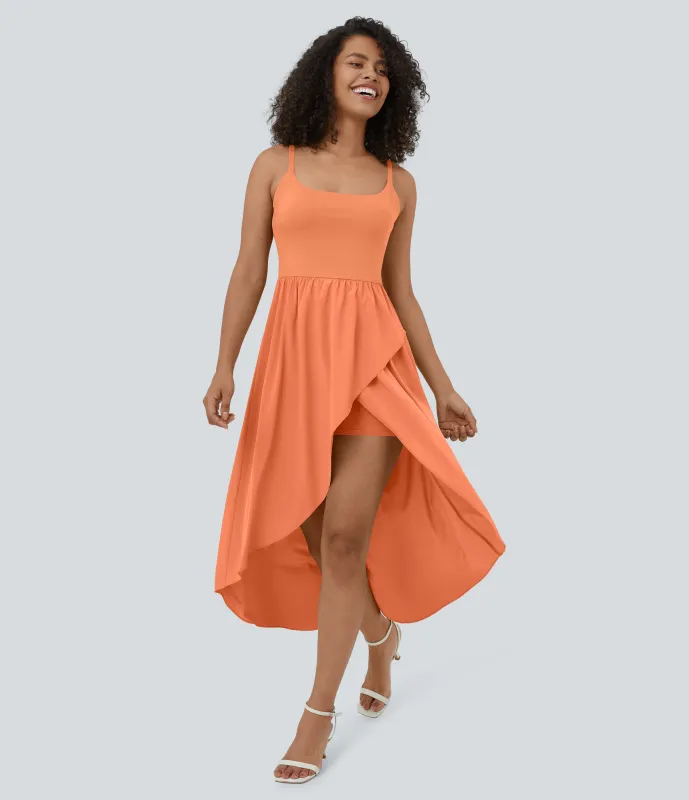 Halara Vestido Midi Breezeful™ 2 piezas tiro alto bajo sin espalda holgado secado rápido bolsillo lateral - Flamingo - S made by Halara