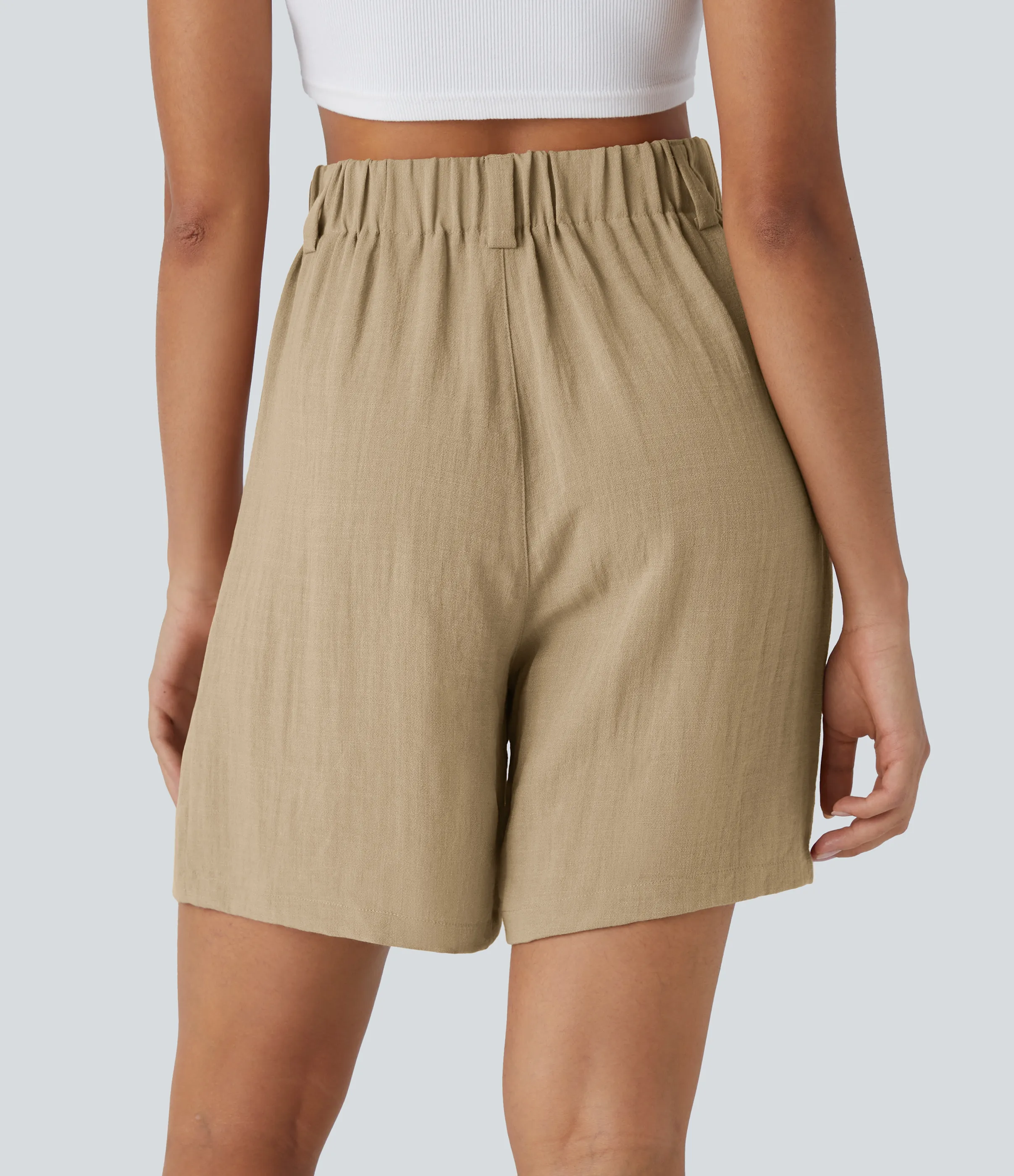 Halara Bermudas casuales anchas con tacto de lino de tiro alto, bolsillo lateral plisado - Curds & Whey - XL sold by Halara product image thumbnail 3