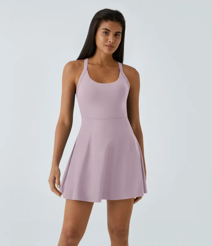 Halara Vestido activo baile vuelo retorcido sin espalda-Longitud más larga-Edición Easy Peezy - Pink Purple - S sold by Halara