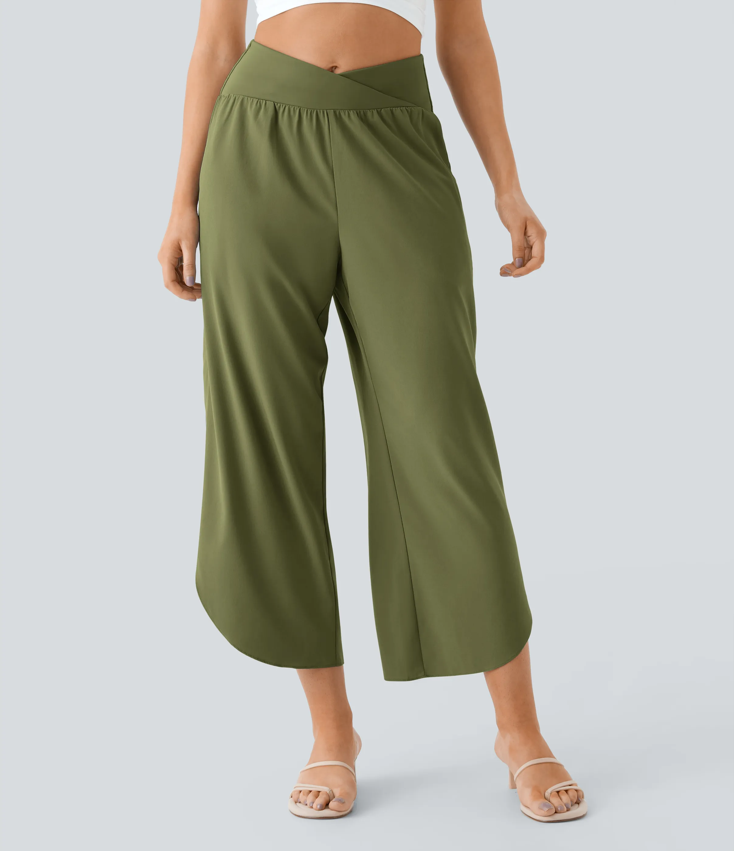 Halara Pantalón Breezeful™ Resort secado rápido abertura bolsillo lateral plisado cruzado tiro alto - Sphagnum - XL(regular) sold by Halara product image thumbnail 4