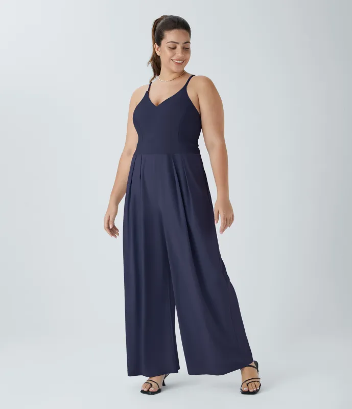 Halara Mono Breezeful™ sin espalda cremallera lateral invisible bolsillo cremallera pierna ancha secado rápido resort talla grande - Patriot Blue - 1X made by Halara